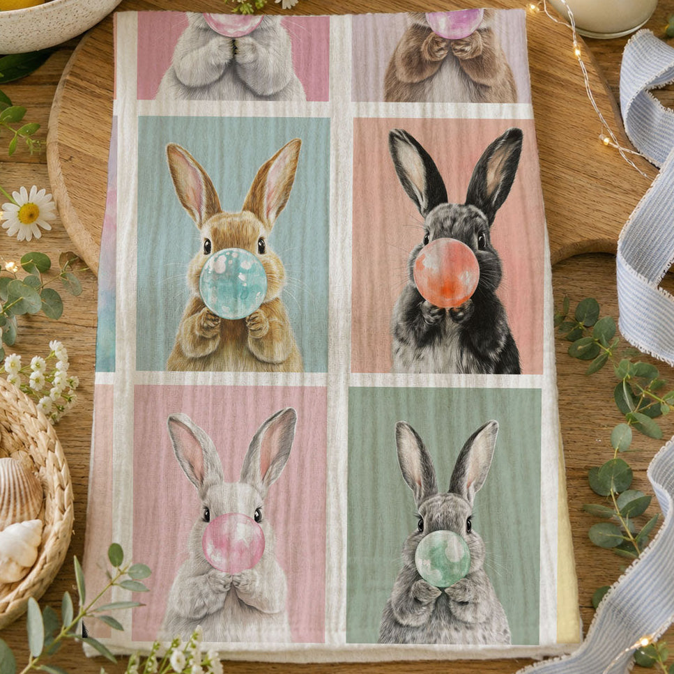 bubblegum bunny kitchen towel colorful grid
pastel bunny easter towel funny and cute
easter bunny towel with bubblegum art
modern farmhouse easter towel spring decor
pastel color block bunny towel easter design
funny easter towel with bunnies and gum
colorful bunny kitchen towel farmhouse style
cute spring towel bubble blowing bunnies