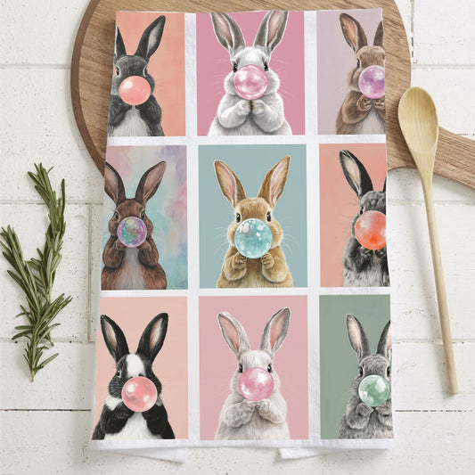 bubblegum bunny kitchen towel colorful grid
pastel bunny easter towel funny and cute
easter bunny towel with bubblegum art
modern farmhouse easter towel spring decor
pastel color block bunny towel easter design
funny easter towel with bunnies and gum
colorful bunny kitchen towel farmhouse style
cute spring towel bubble blowing bunnies