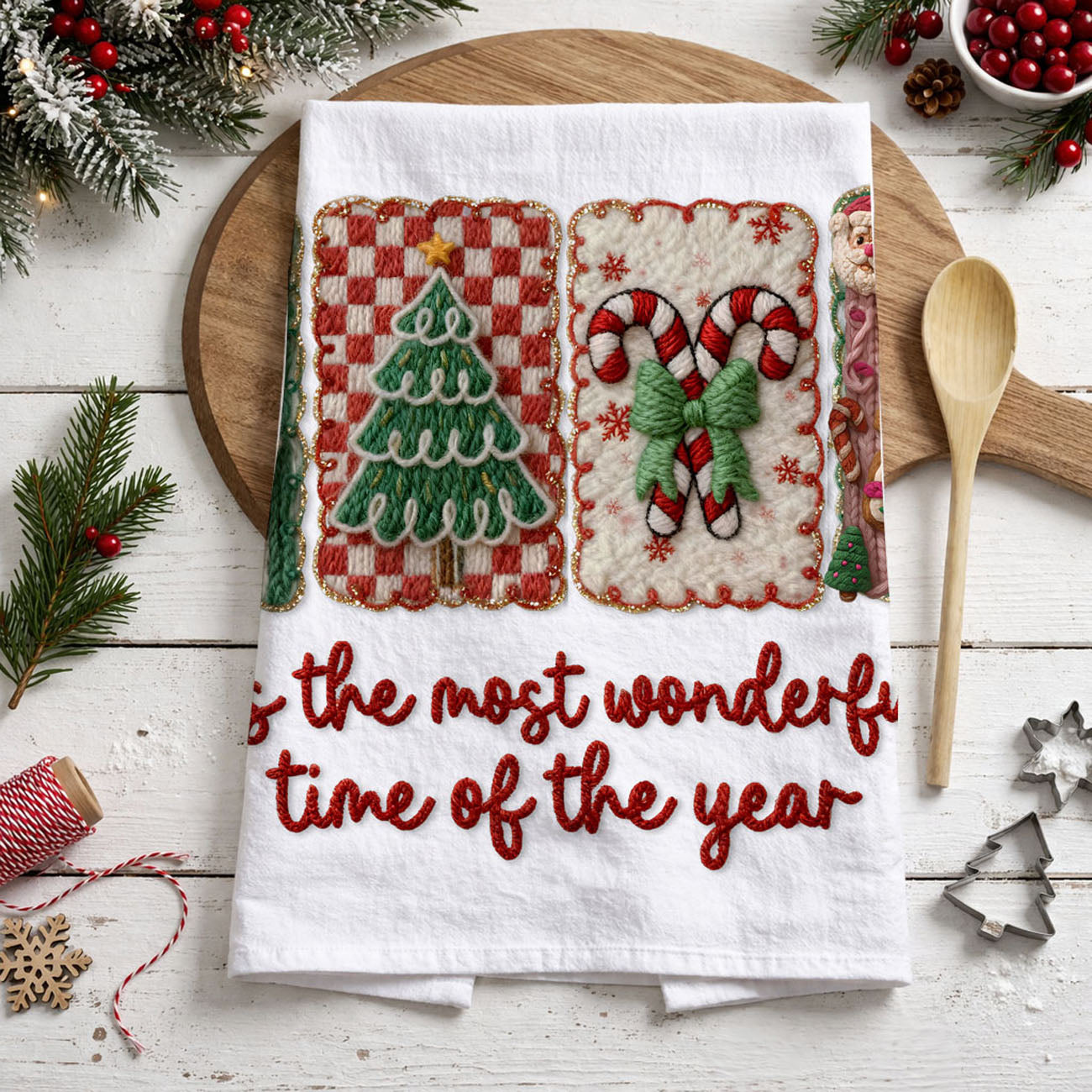 seasonal kitchen linen with yarn style pattern
festive tea towel for Christmas kitchen decor
crochet look holiday dish towel for baking
cute Christmas kitchen towel with textured style
yarn inspired holiday towel for home decor
Christmas hand towel with cozy 