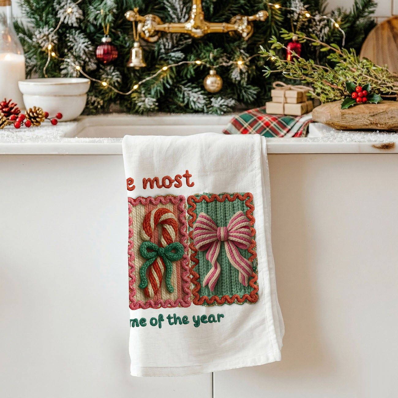 stitched style christmas towel crochet aesthetic
craft inspired christmas kitchen towel design
handcrafted look christmas towel crochet print
grandma style christmas kitchen towel cozy decor
vintage crochet aesthetic christmas kitchen towel
