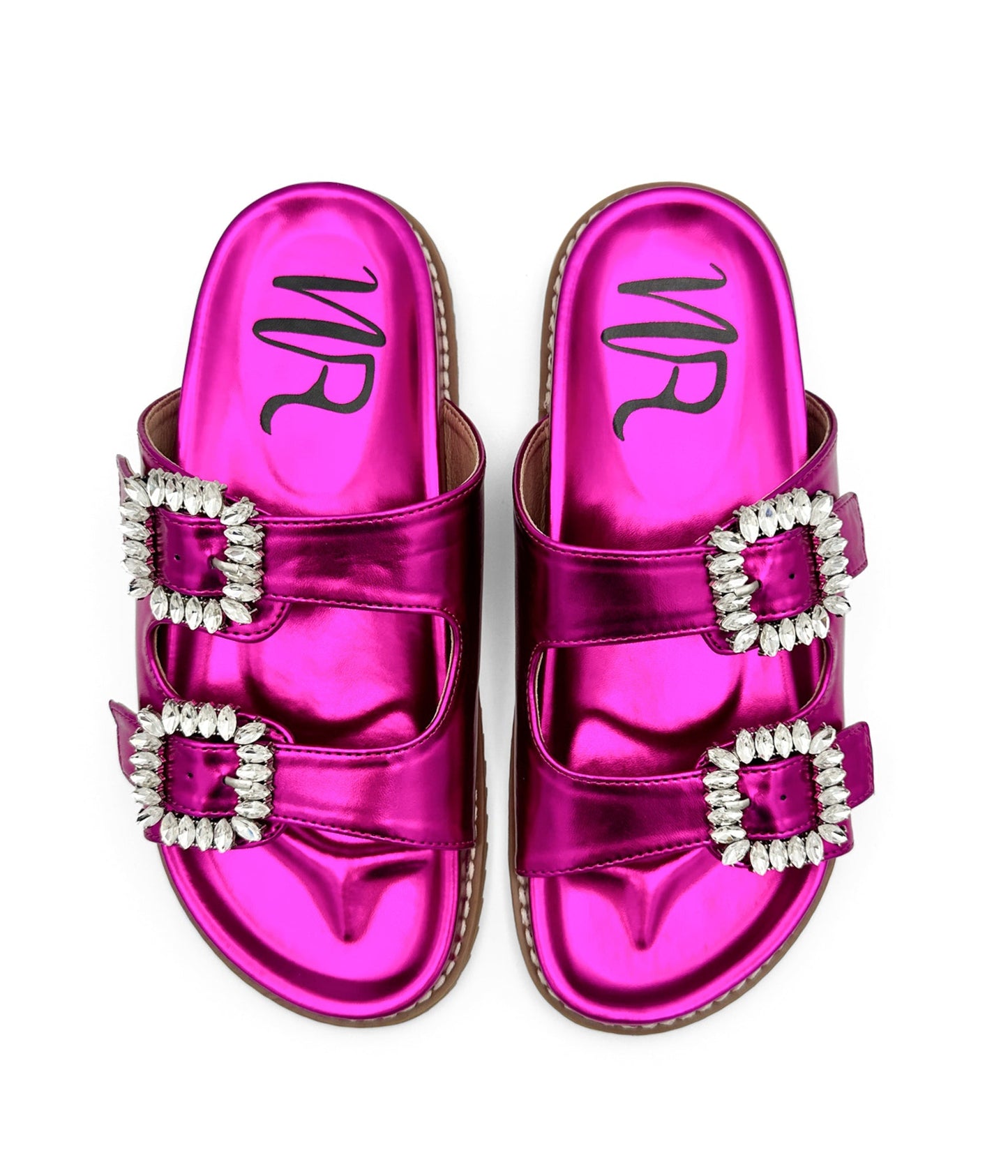 Stellar Rhinestone Buckle Slides in Fuschia