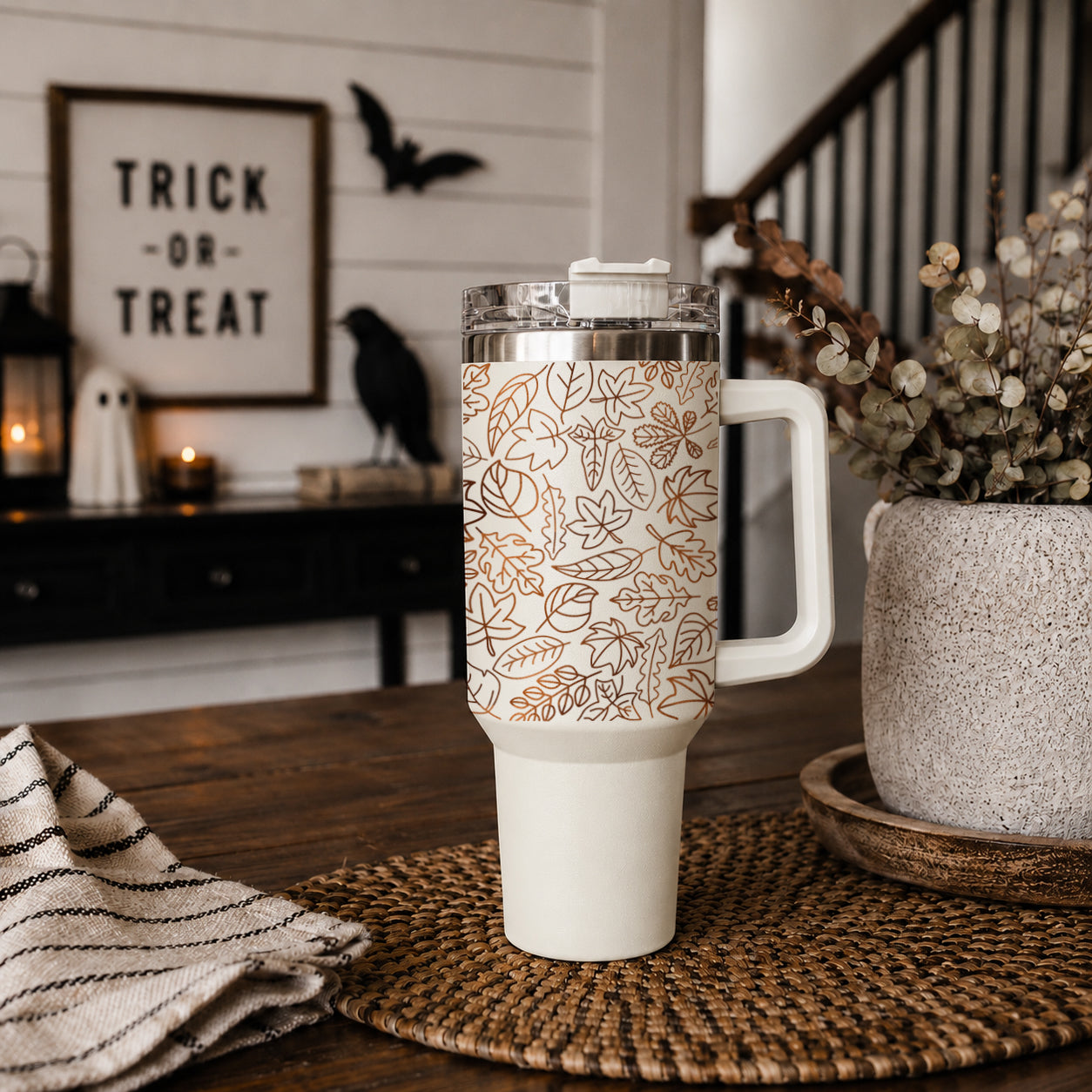 Neutral fall aesthetic cup with leaf pattern
Autumn aesthetic tumbler with simple leaves
Boho leaf tumbler for fall drinks
Farmhouse fall tumbler with autumn leaf artwork
Modern farmhouse fall cup with leaf design
Rustic autumn tumbler with leaf pattern
Classic fall leaf tumbler for autumn season
Simple fall cup with orange leaf outline design
White tumbler with autumn leaf pattern
Cream fall tumbler with leaf line art
Neutral beige fall cup with autumn leaves
