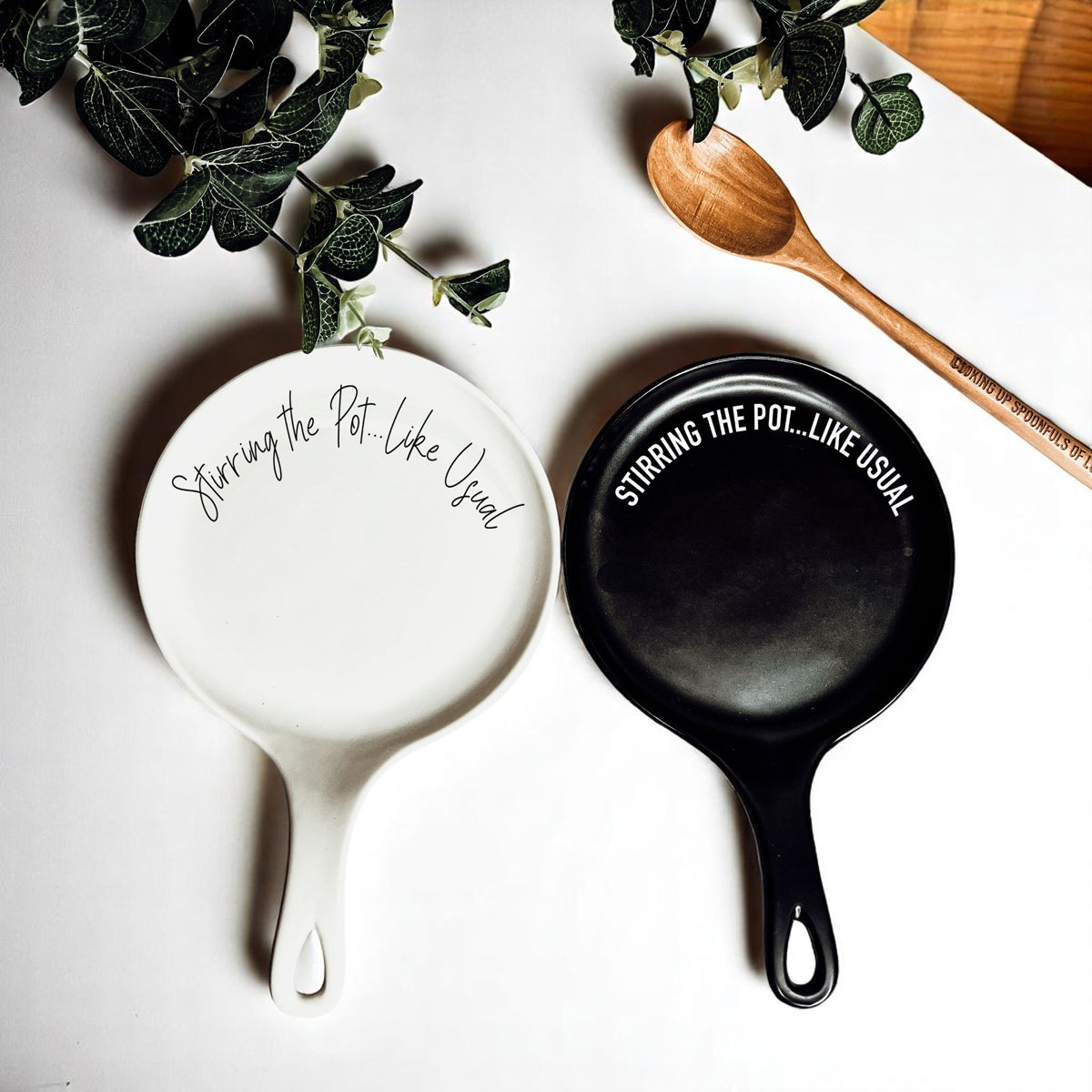Funny kitchen decor gift set with spoon rest and utensils
Ready to gift cooking accessories set with humorous spoon rest