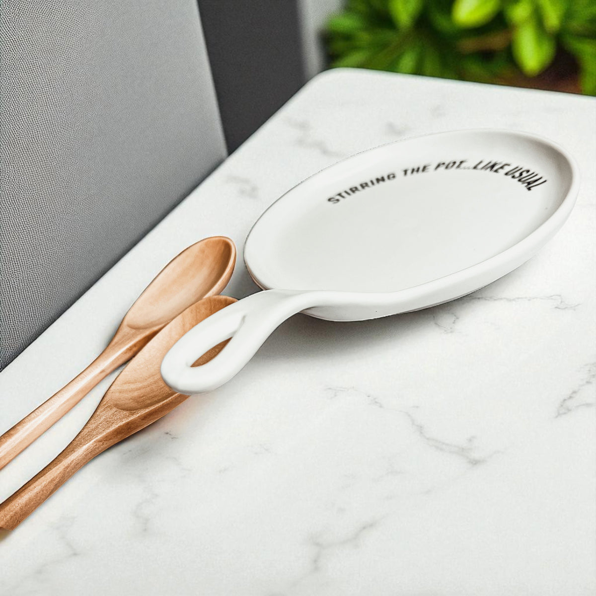 Contemporary kitchen organization
Wedding shower kitchen gift with sassy spoon rest
Holiday ready kitchen gift set with ceramic spoon rest