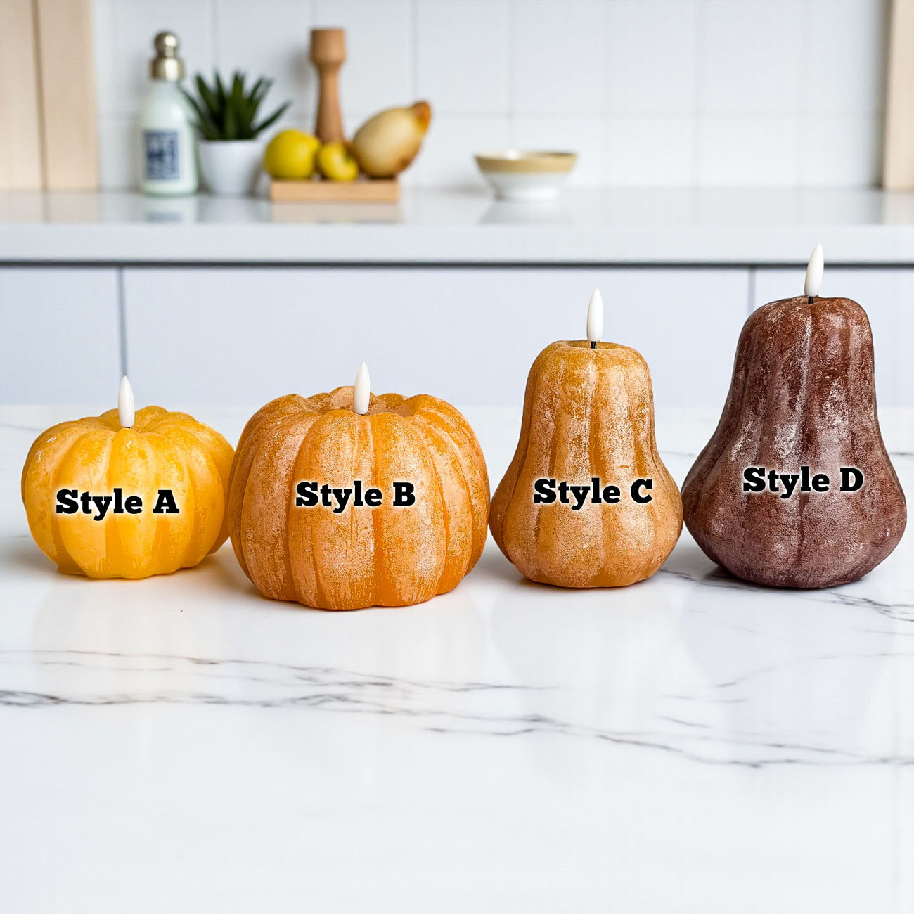 farmhouse style fall LED candles
realistic wax flameless autumn candles
gourd shaped LED wax candles