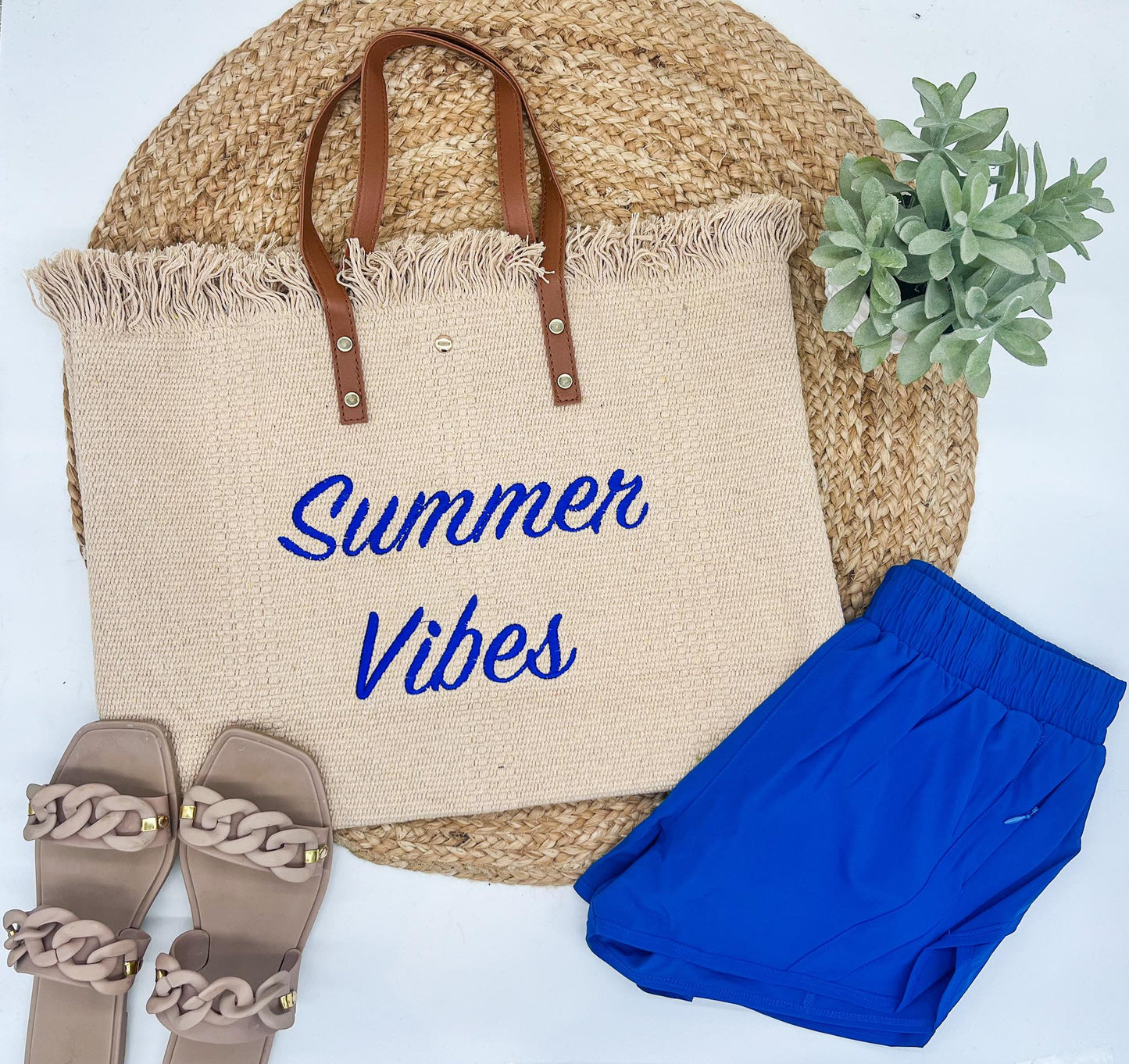 rts: Summer Vibes embroidered Knitted Canvas Tote