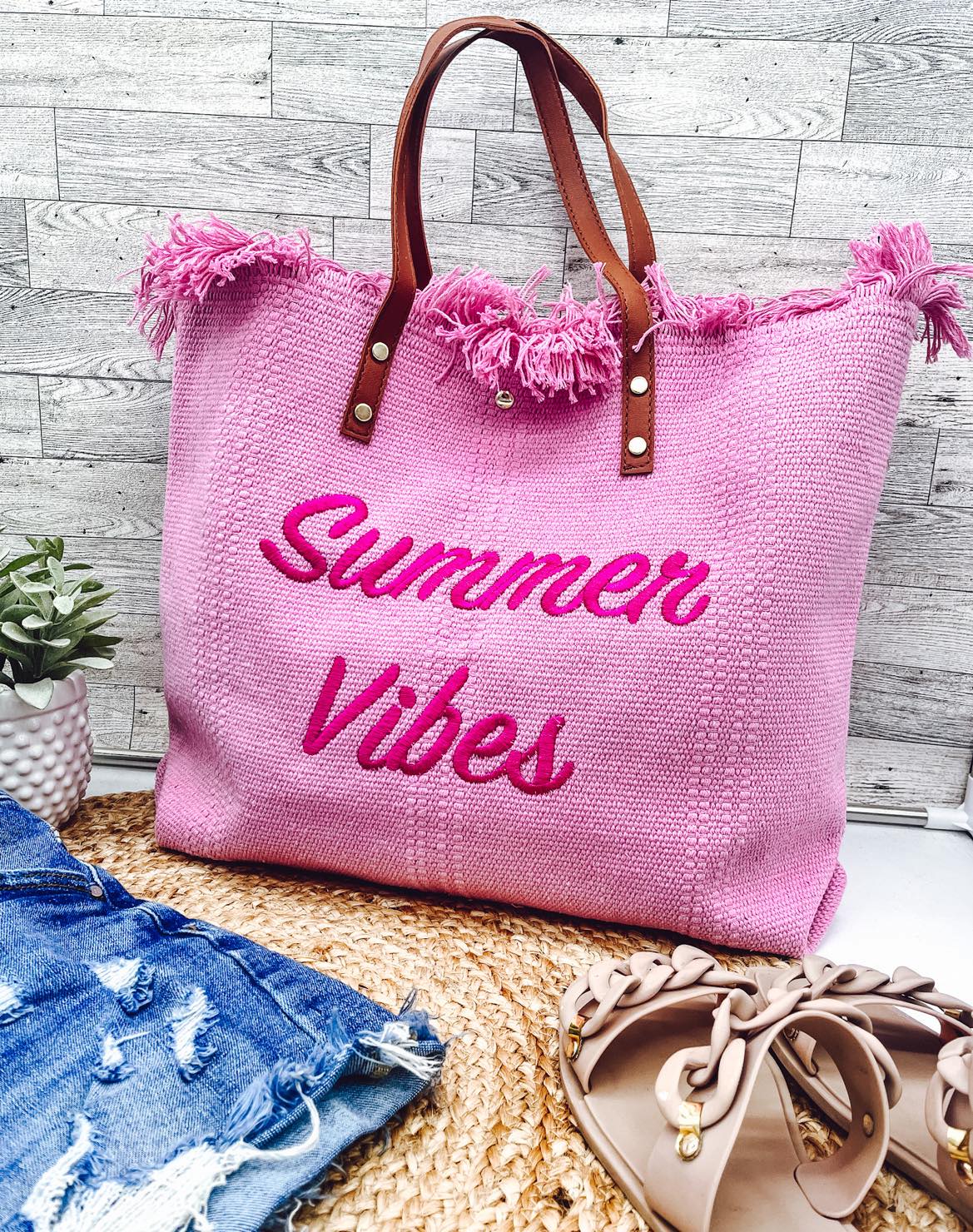 rts: Summer Vibes embroidered Knitted Canvas Tote
