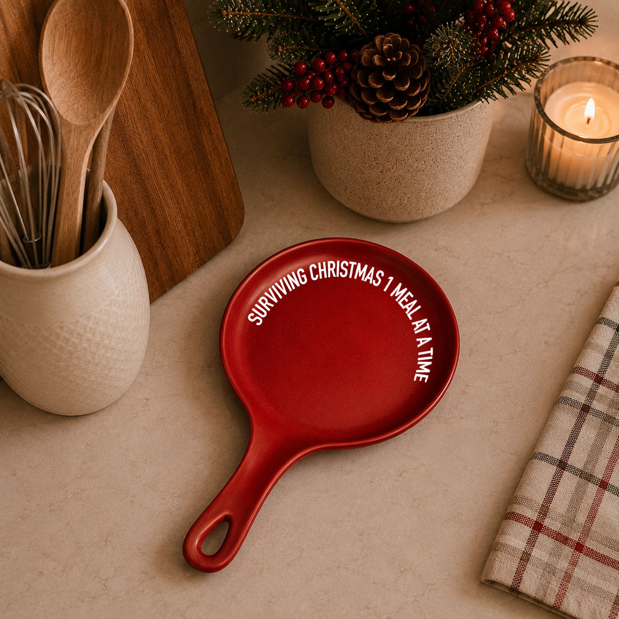 Christmas kitchen truth
Holiday meal planner
Red ceramic holiday spoon rest - perfect for Christmas baking
Christmas kitchen essentials - red spoon rest with festive design
Holiday host humor
Christmas mom gift
Holiday stress relief
Christmas kitchen sass