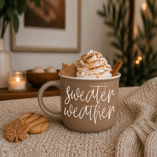 Cozy Fall Morning Coffee Mug Brown Ceramic
Fall Lover Gift Coffee Mug Sweater Weather Design
Modern Fall Coffee Mug Collection Sweater Weather Design
