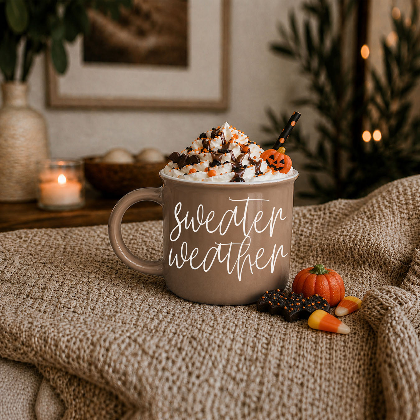 Contemporary Autumn Drinkware Brown Ceramic Mug
Minimalist Fall Coffee Cup Sweater Weather Quote