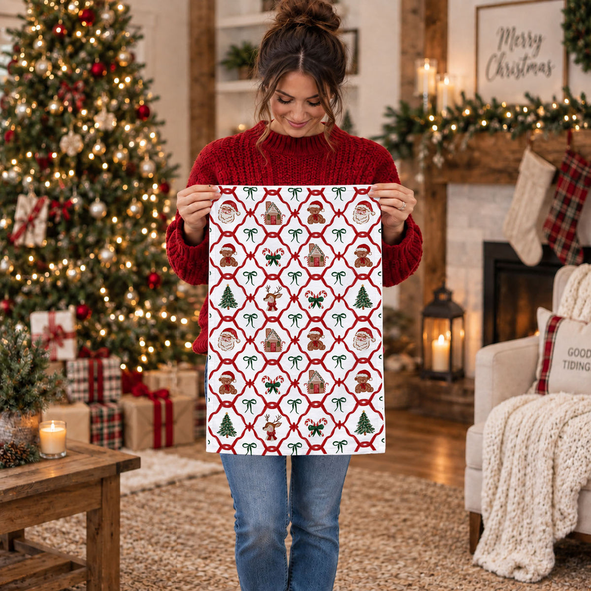 holiday kitchen towel with nostalgic christmas design
Christmas characters kitchen towel
Christmas tree kitchen collection
Tree pattern Christmas kitchen towel
holiday towel with santa face candy cane and christmas tree
christmas kitchen decor towel festive seasonal design
traditional holiday dish towel farmhouse christmas kitchen