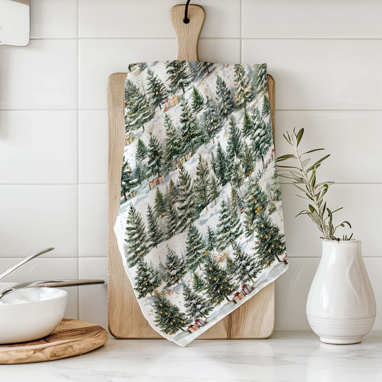 decorative but functional christmas kitchen towel trees
kitchen towel for cooking and baking winter theme
