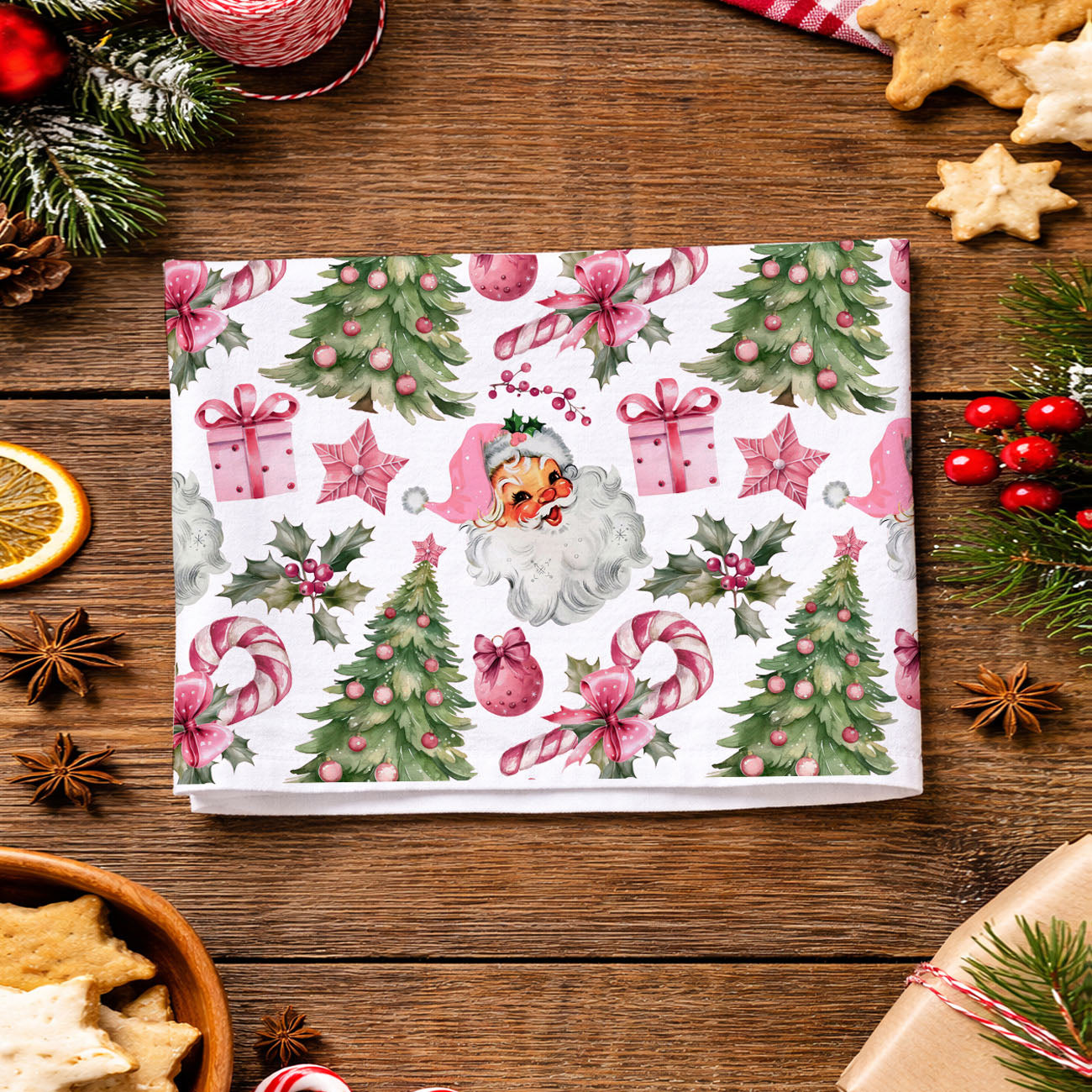 christmas morning kitchen towel pink aesthetic
seasonal kitchen refresh christmas santa towel
pink santa face christmas kitchen towel pattern
holiday icons christmas tree candy cane tea towel
bow and ornament christmas kitchen towel design
vintage santa illustration pink holiday towel