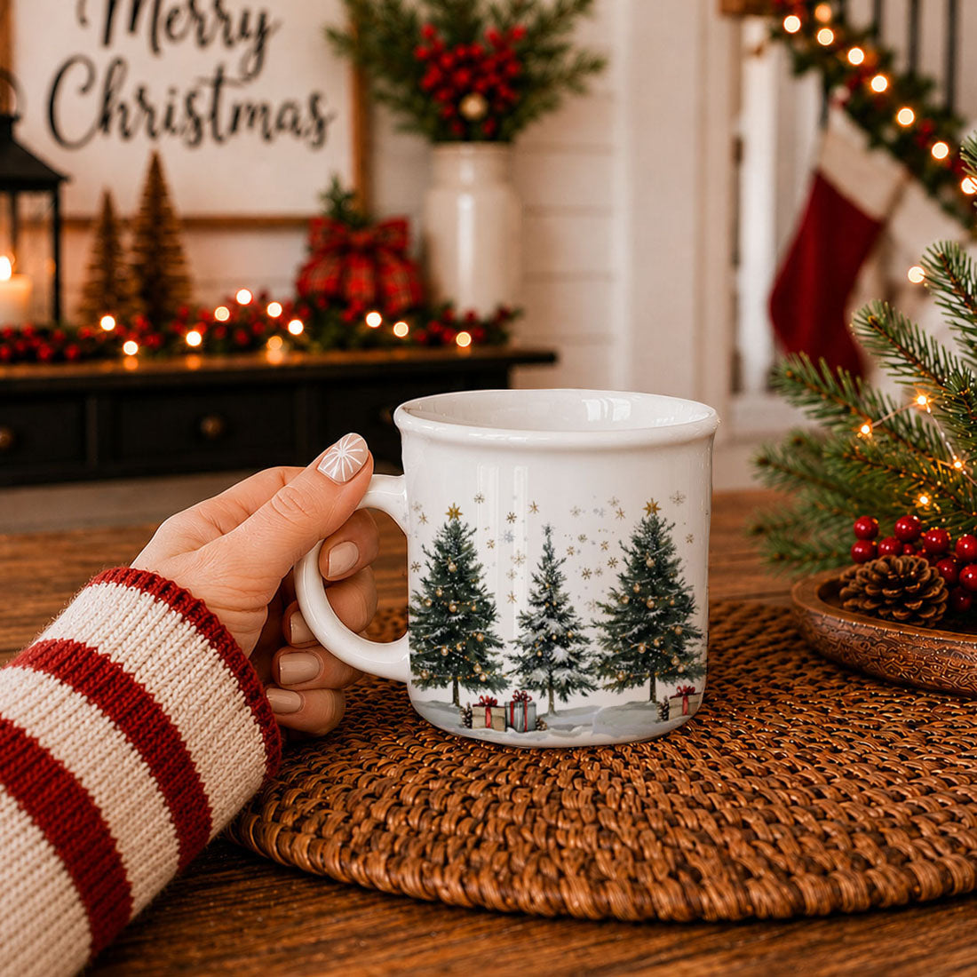winter ceramic cup for snowy mornings by the fireplace
Christmas gift idea for people who love cozy winter decor
evergreen tree mug for rustic Christmas decorations
holiday coffee mug for Christmas morning traditions
cute winter mug for seasonal kitchen displays
cozy Christmas cup for hot chocolate and marshmallows
woodland Christmas mug for nature lovers
winter wonderland mug for cabin and lodge style homes
beautiful Christmas mug for holiday entertaining
seasonal coffee cup to use all winter long