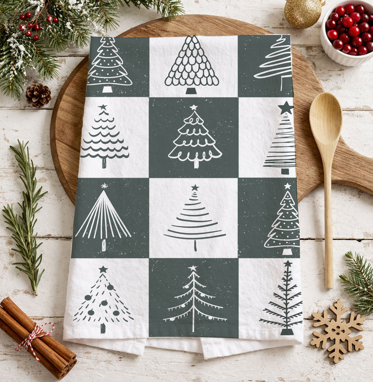 modern christmas decor gift kitchen towel neutral tones
simple christmas gift towel aesthetic kitchen decor
grid pattern christmas tree kitchen towel neutral design
checkered christmas towel minimalist tree pattern grey white
repeating christmas tree design dish towel modern neutral