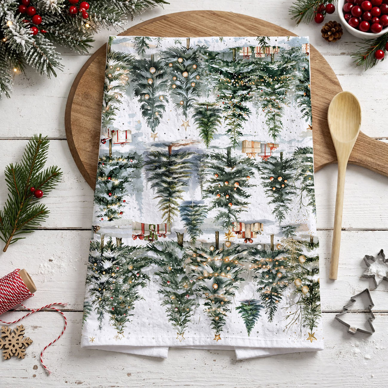 cozy lodge kitchen decor towel christmas forest
mountain home christmas kitchen towel winter trees
rustic retreat kitchen towel snowy forest decor
log cabin holiday decor kitchen towel evergreen
outdoor inspired cabin kitchen towel winter trees