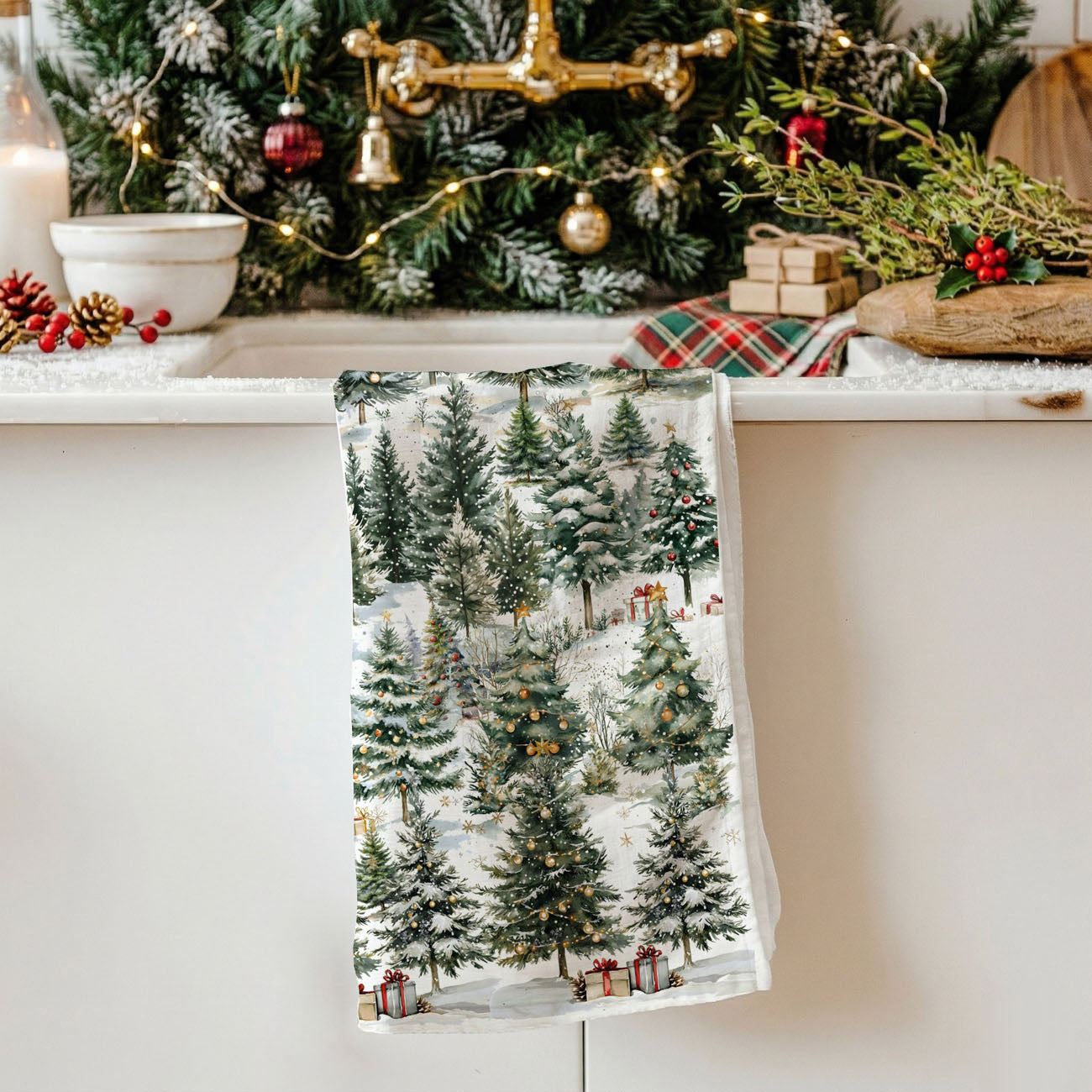 winter kitchen decor towel snowy christmas trees
snowy forest kitchen towel winter holiday decor
cozy winter home decor kitchen towel trees
holiday winter aesthetic kitchen towel forest scene
snow covered pine trees kitchen towel christmas