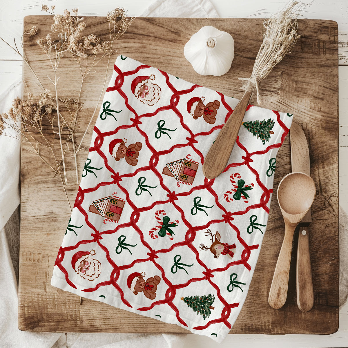 holiday kitchen towel with nostalgic christmas design
Christmas characters kitchen towel
Christmas tree kitchen collection
Tree pattern Christmas kitchen towel