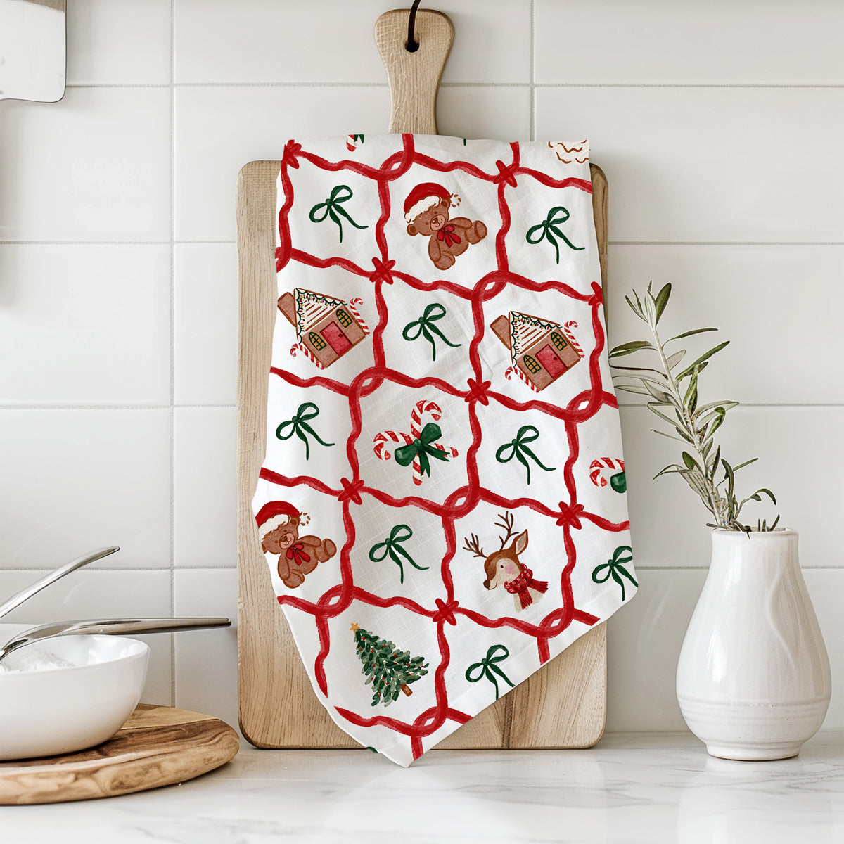 Christmas kitchen towel classic icons
christmas kitchen decor towel with vintage santa and reindeer
Candy canes kitchen towel Christmas
Christmas tree kitchen towel design