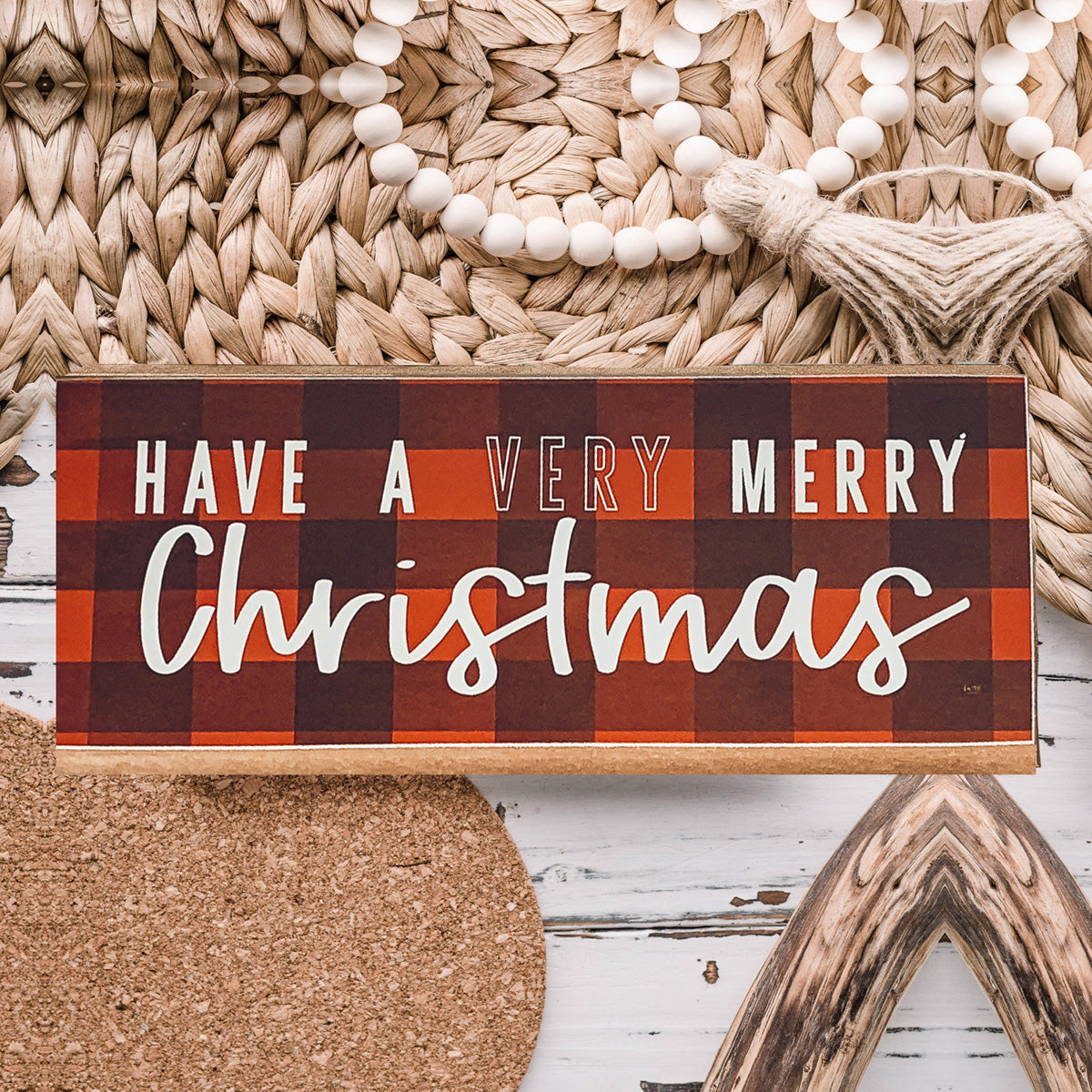 Have a Very Merry Christmas Sign Red Gingham and Red buffalo Check Signs Wooden