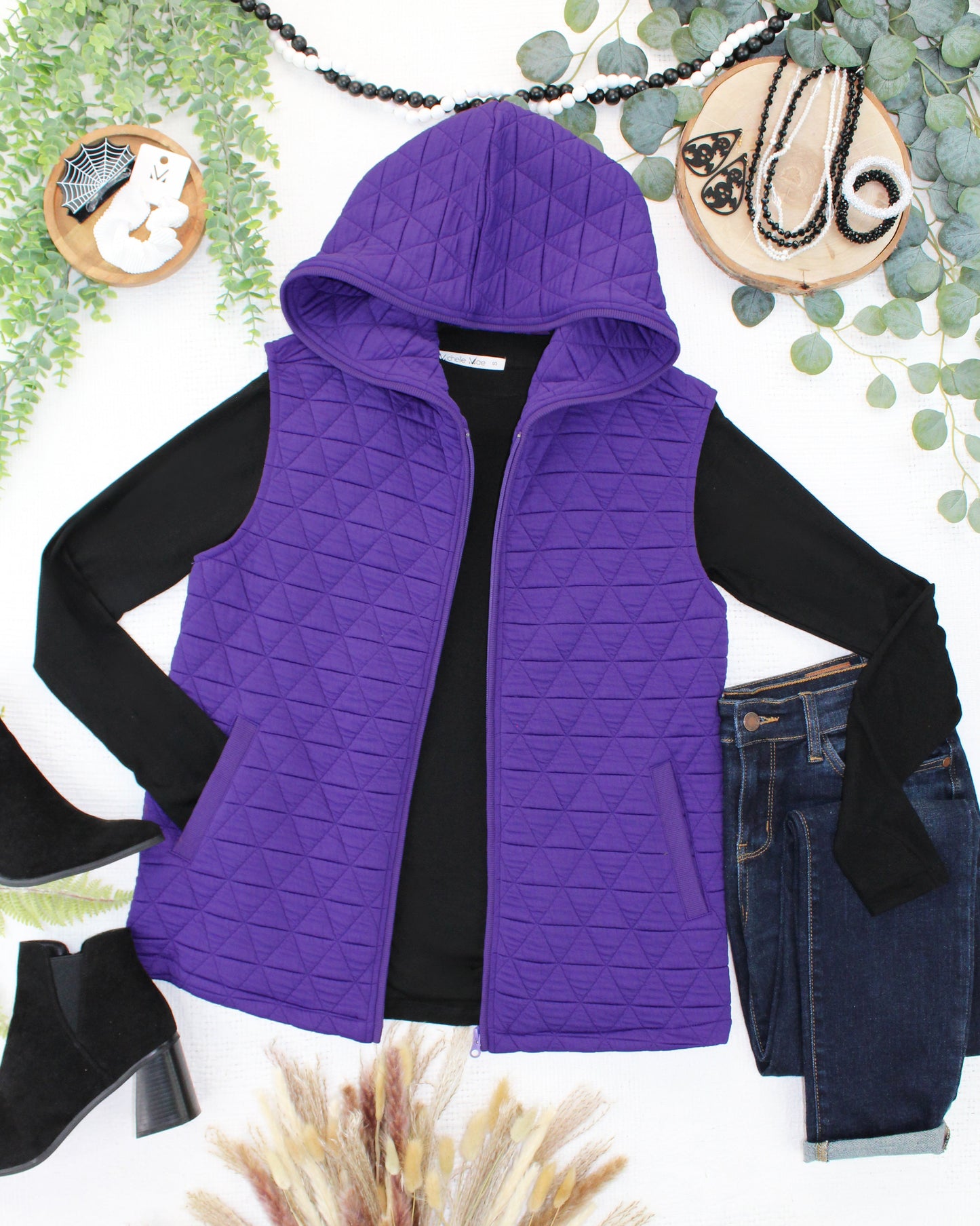 IN STOCK Heather Geometric Hooded Vest - Purple