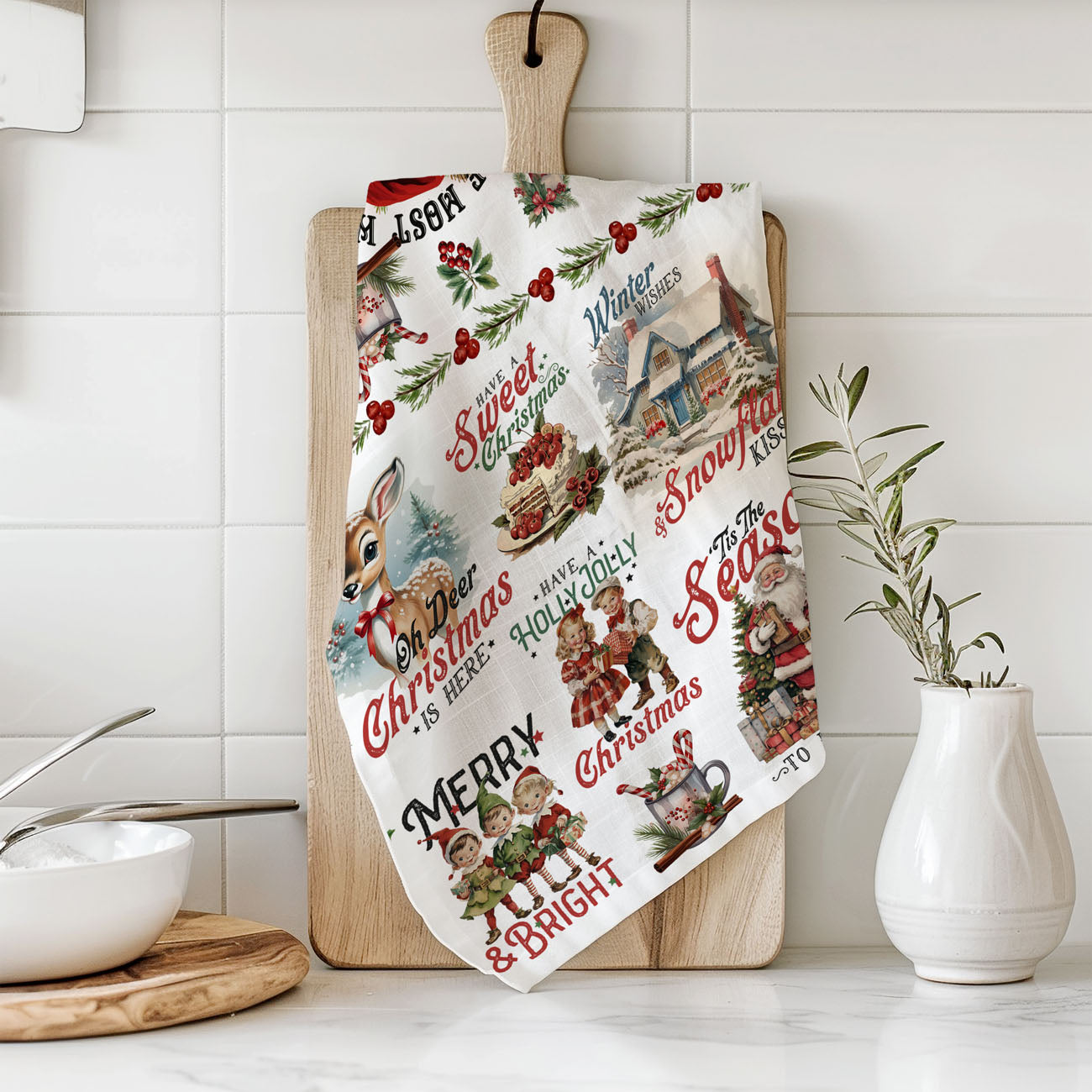 retro christmas towel aesthetic cozy kitchen decor scene
nostalgic holiday towel for pinterest christmas kitchen decor