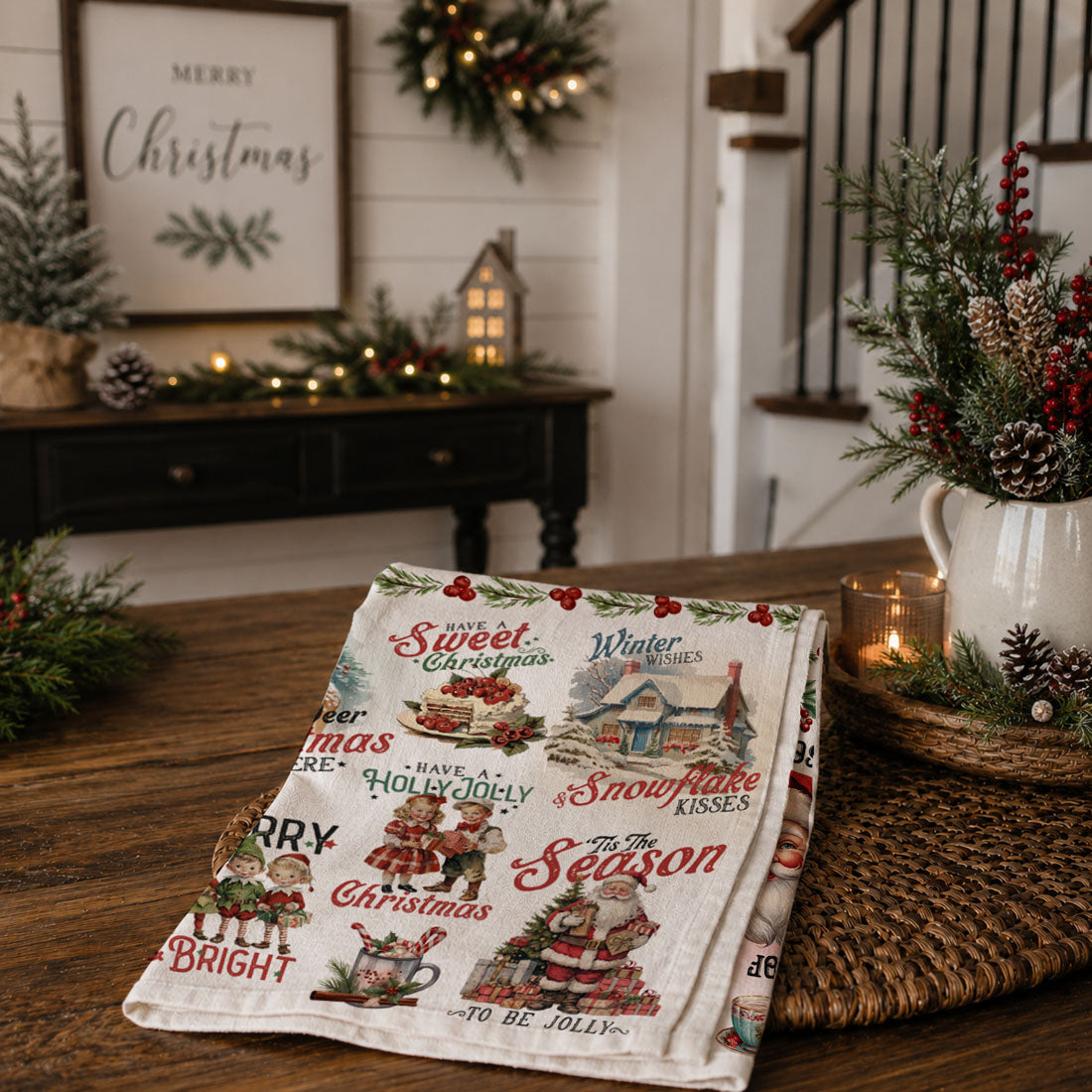 antique style christmas kitchen towel vintage holiday decor
heirloom inspired christmas towel nostalgic santa kitchen design
old world vintage christmas dish towel traditional holiday decor
timeless christmas kitchen towel classic vintage santa artwork
heritage style holiday towel vintage christmas kitchen decor