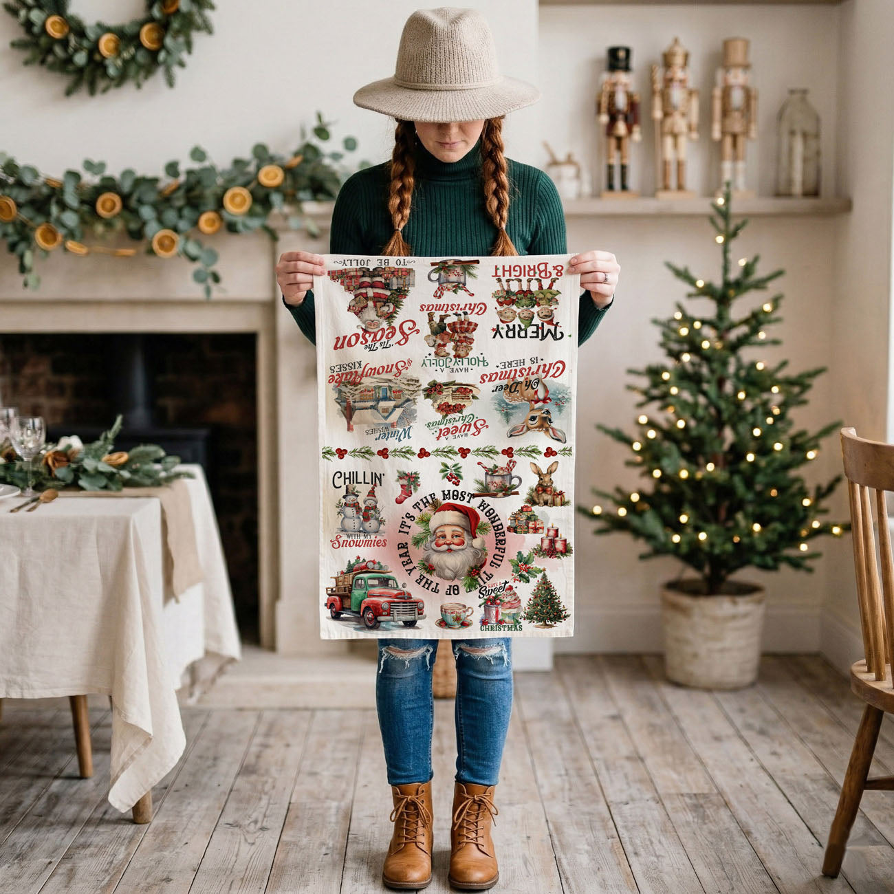 vintage holiday towel for seasonal product photography
farmhouse christmas towel lifestyle kitchen content prop
retro christmas kitchen towel holiday aesthetic photo styling
vintage santa farmhouse kitchen towel retro christmas decor aesthetic
old world christmas kitchen towel nostalgic holiday farmhouse charm