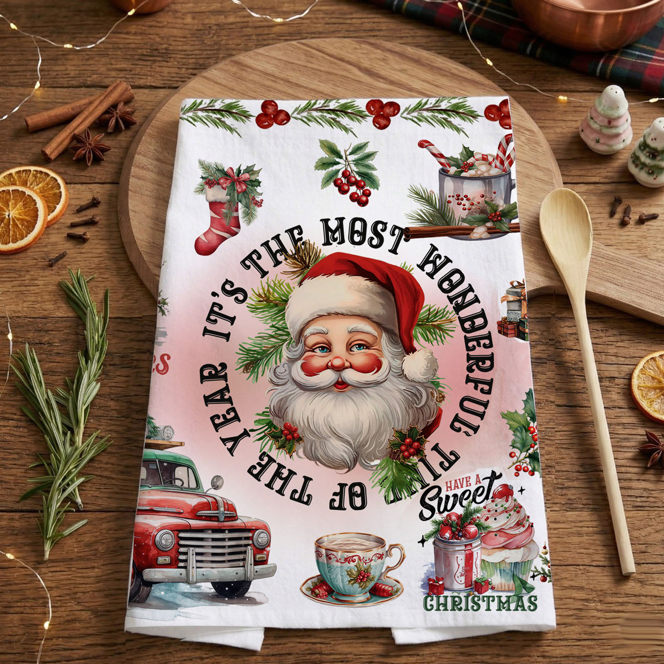 traditional vintage christmas tea towel nostalgic holiday design
old fashioned christmas dish towel classic holiday home decor
vintage heirloom christmas kitchen towel retro festive charm
classic antique santa towel vintage christmas decor piece
old world holiday kitchen towel nostalgic farmhouse christmas