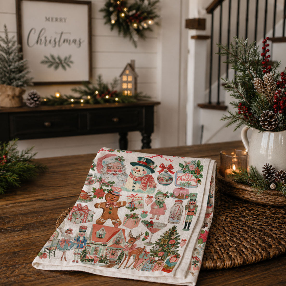 pink holiday hand towel for kitchen vintage santa design
pink christmas flour sack towel soft kitchen essential
pink holiday tea towel for cooking and baking decor
pink christmas kitchen cloth decorative and functional
pink festive dish towel vintage style kitchen use