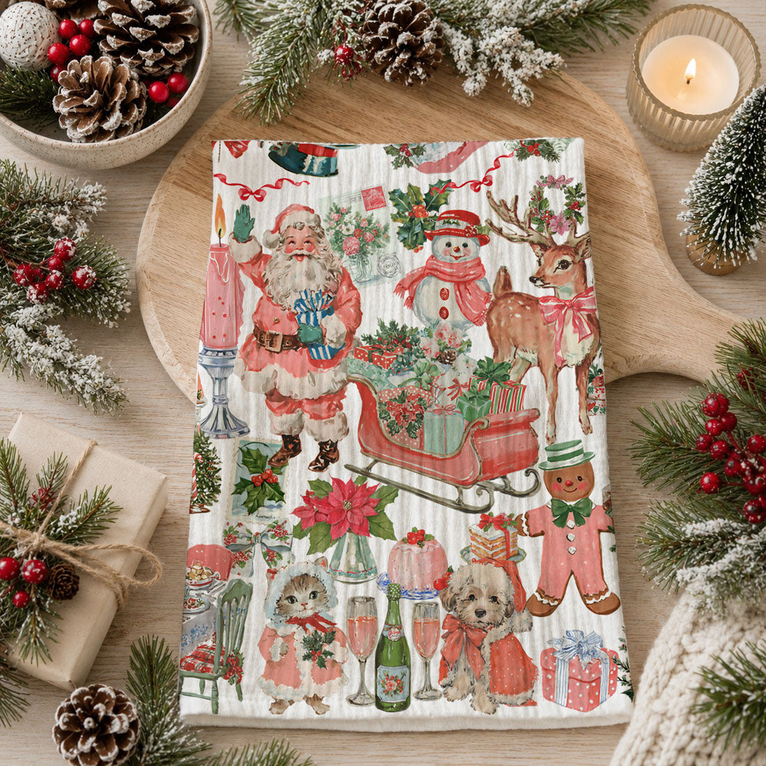 pink christmas decorating ideas farmhouse kitchen towel
seasonal pink christmas home decor kitchen towel
pink cozy christmas kitchen decor vintage tea towel
pink cottage christmas aesthetic kitchen towel design
feminine christmas kitchen decor pink vintage towel