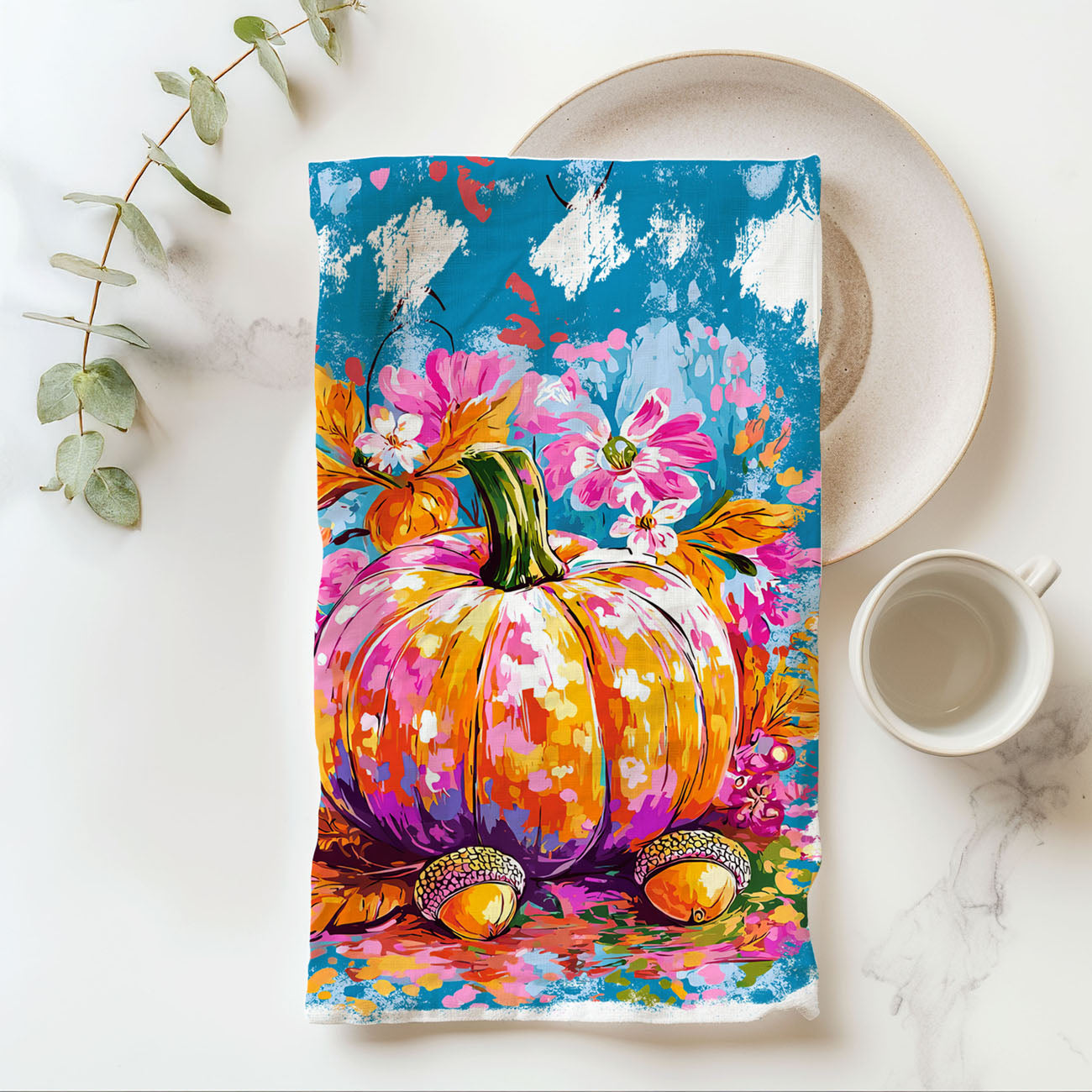 modern colorful pumpkin towel for contemporary autumn home
bold autumn kitchen linen featuring bright pumpkin artwork
colorful pumpkin towel gift for artistic fall lovers
painterly pumpkin kitchen towel for gallery wall style décor