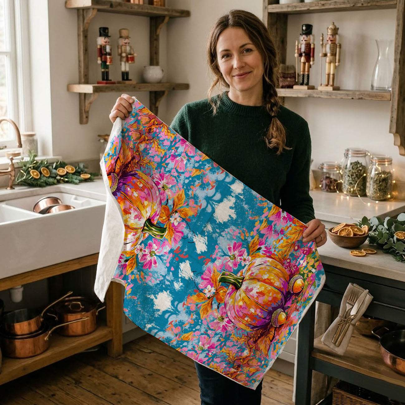 bright painterly pumpkin towel for cottage kitchen décor
colorful fall pumpkin kitchen towel for unique home décor
bright autumn pumpkin art towel for colorful kitchen styling
multicolor fall décor towel with artistic pumpkin design