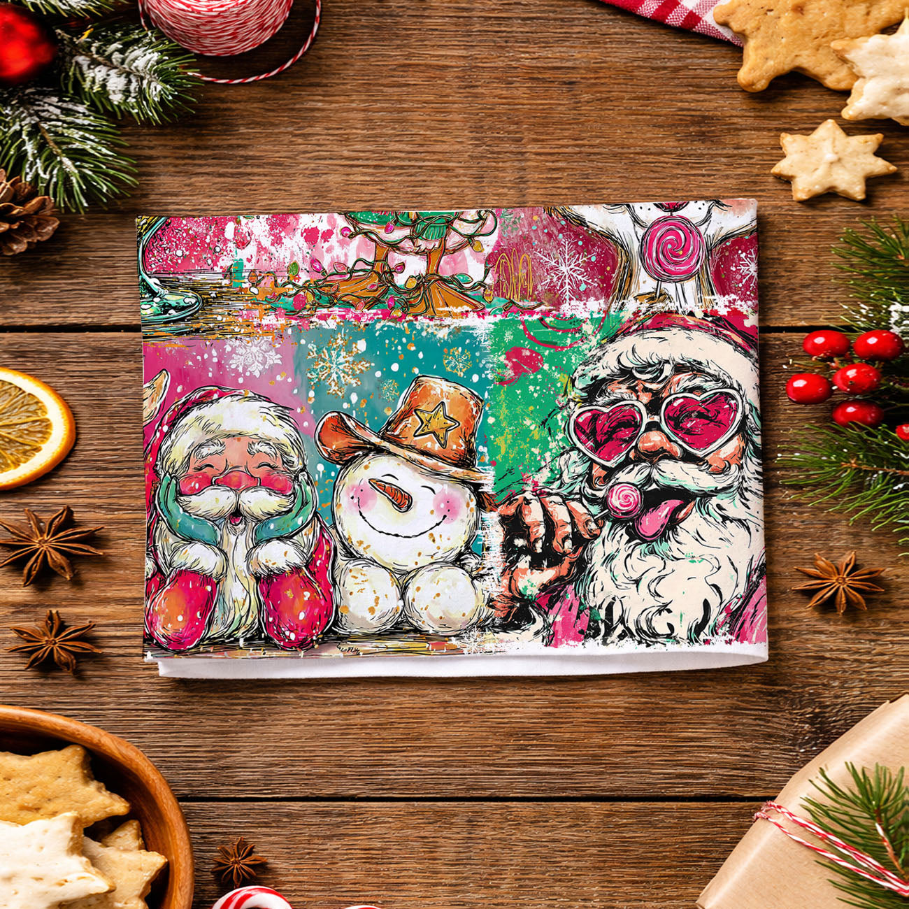 funny-christmas-kitchen-towel-colorful-santa-reindeer
cute-holiday-dish-towel-funny-christmas-decor