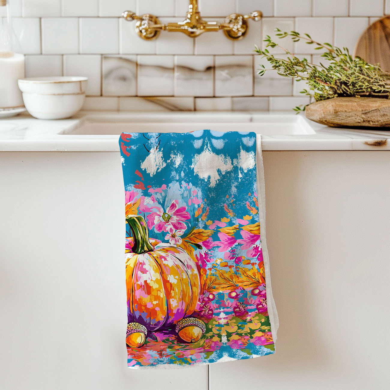 color pop fall towel for neutral kitchen makeover
unique pumpkin art towel for non-traditional fall décor
colorful autumn pumpkin towel for bar cart decorations
teal and pink pumpkin towel for trendy fall kitchen décor
whimsical colorful pumpkin towel for fun thanksgiving hosting