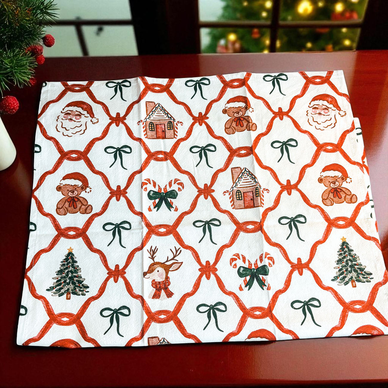 Holiday icons kitchen towel
Christmas symbols kitchen accessories
Classic Christmas figures kitchen towel