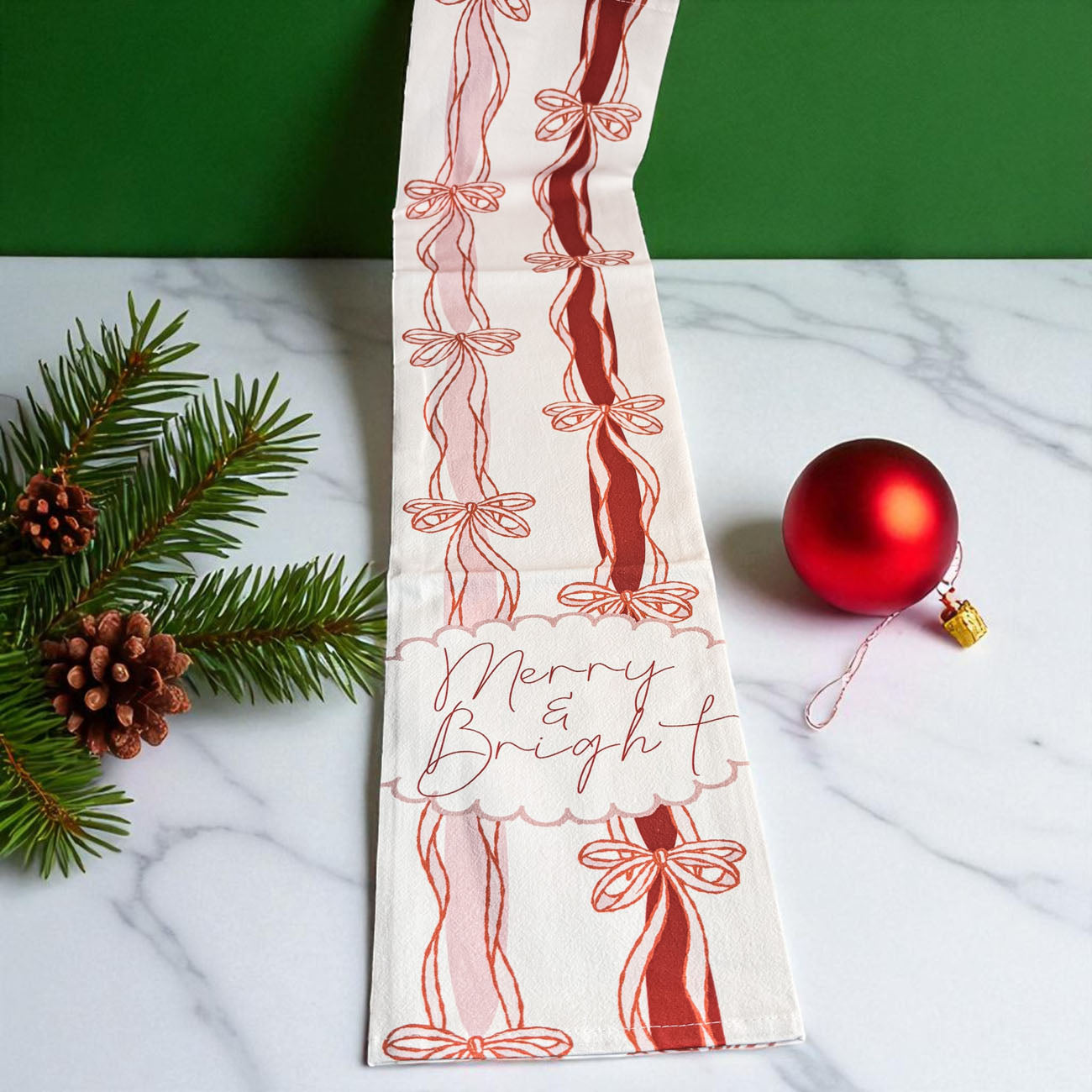 Pink green red white Christmas towel
Christmas kitchen towel color scheme
Holiday kitchen towel pink green red
Festive color Christmas kitchen towel
