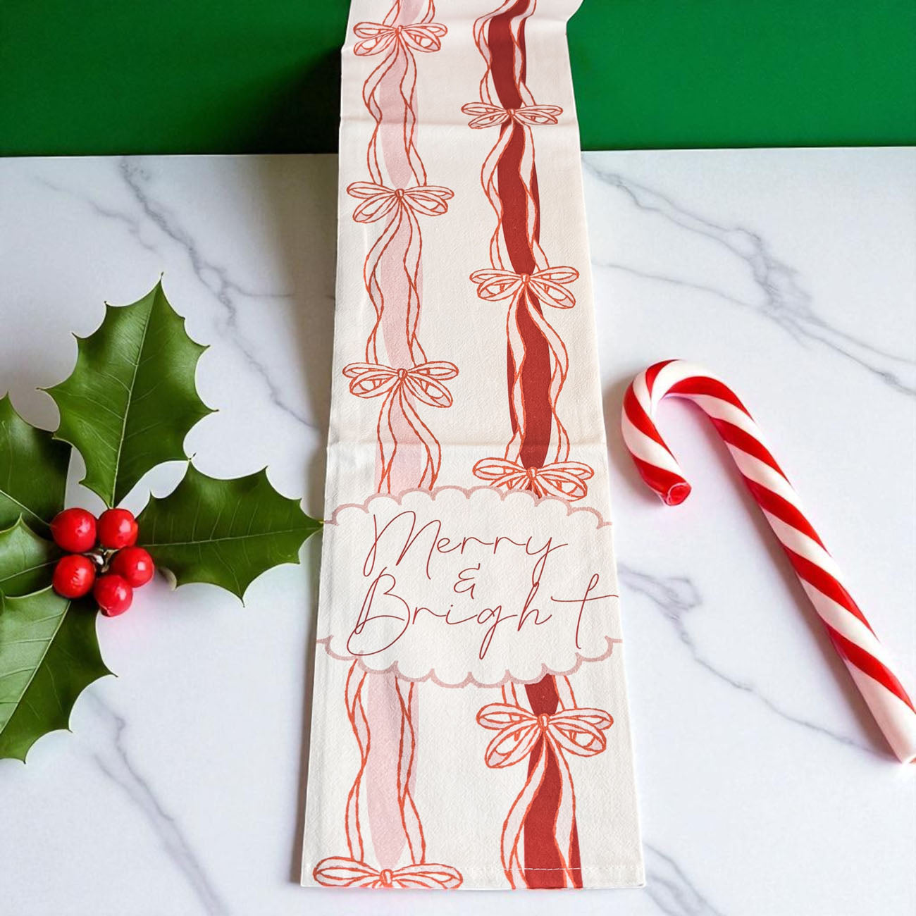 Luxury Christmas kitchen towel bow
Sophisticated Christmas kitchen accessories
Elevated holiday kitchen towel design