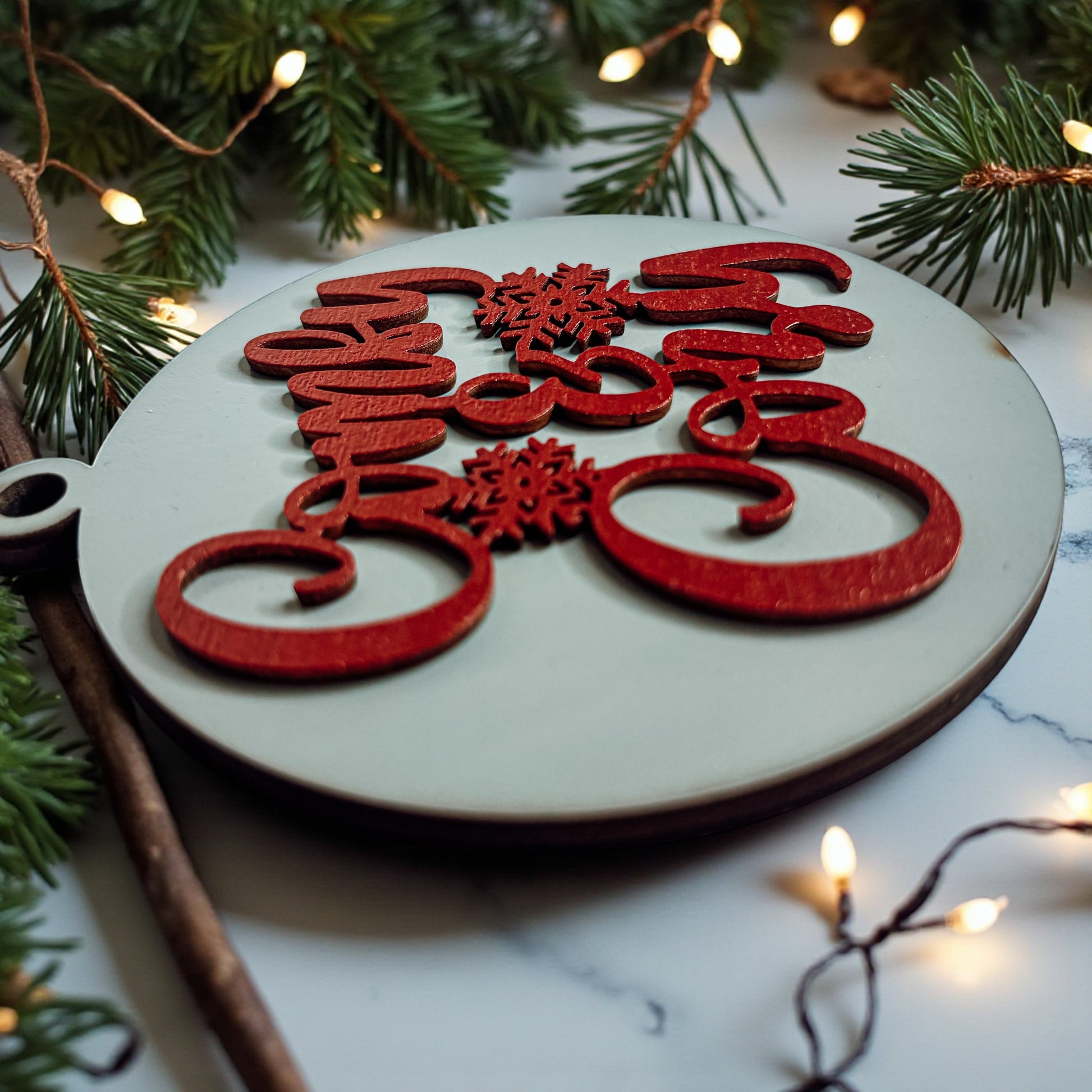 Red and silver christmas tree decorations. 
Silver and red christmas ornaments for hanging. 