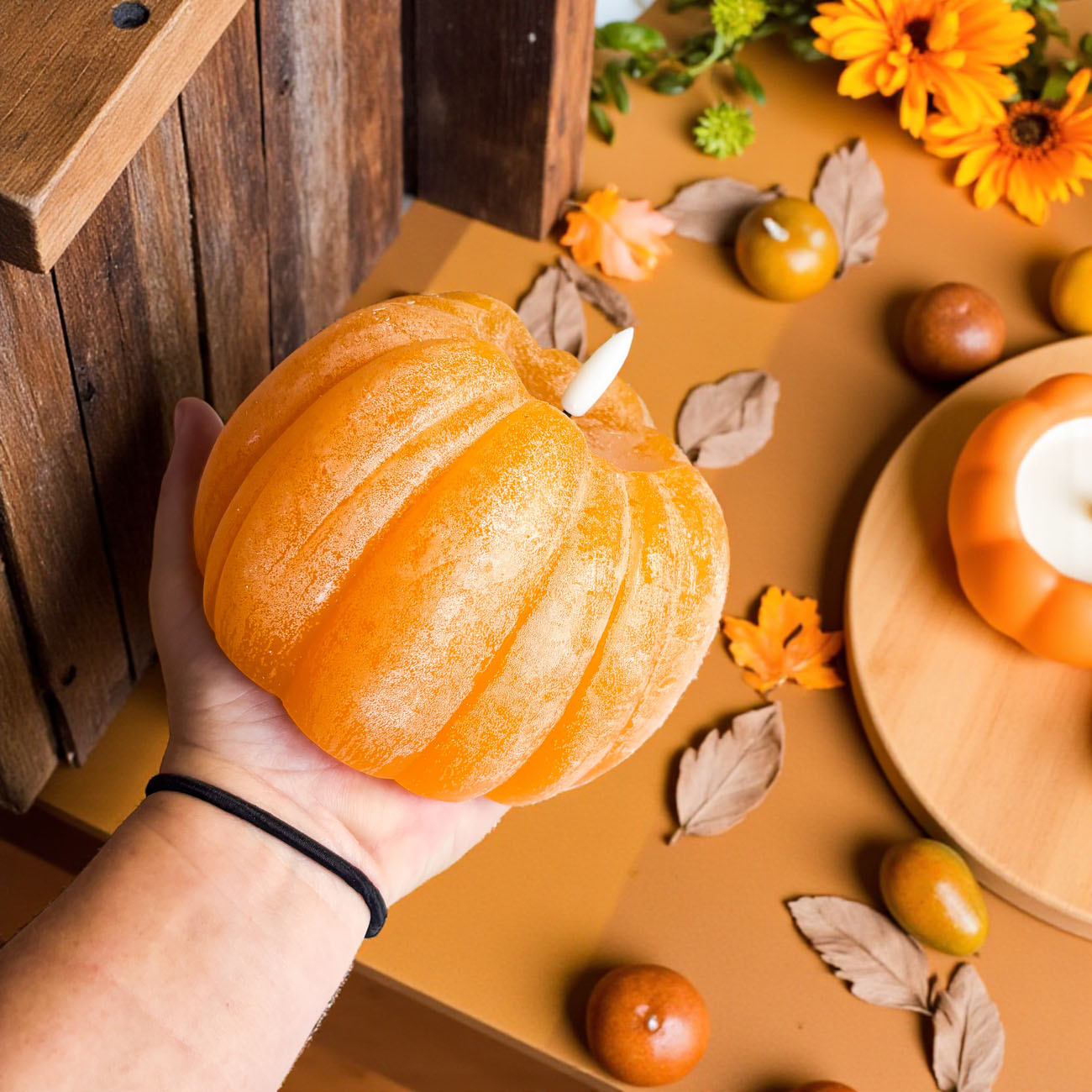 real wax flameless pumpkin candles safe alternative
battery powered candles for fall weddings & parties