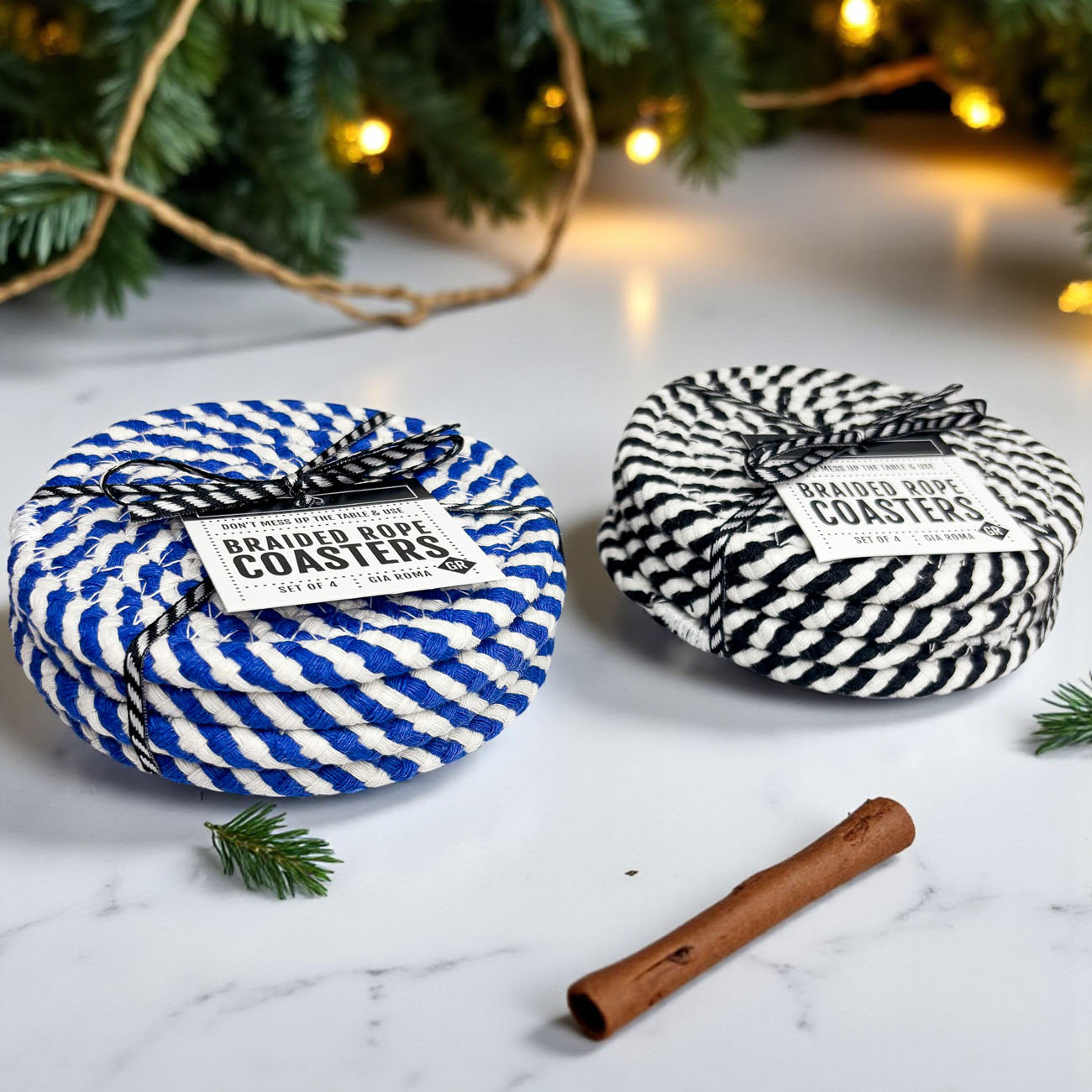 Textured black and white braided rope coasters gift set
Braided cord coasters black white modern home decor gift
Fiber art coasters black and white braided rope modern