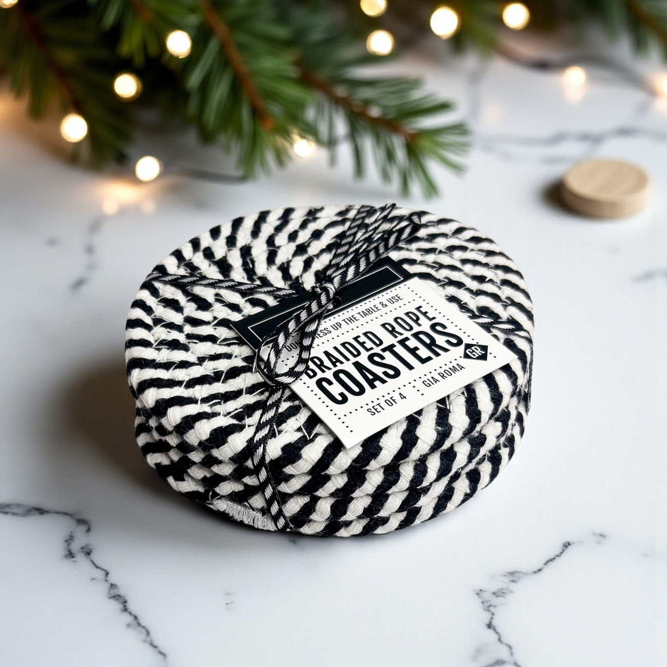High quality black white braided rope coasters modern decor
Durable black and white braided coasters home accessories gift
Premium quality black white rope coasters braided modern