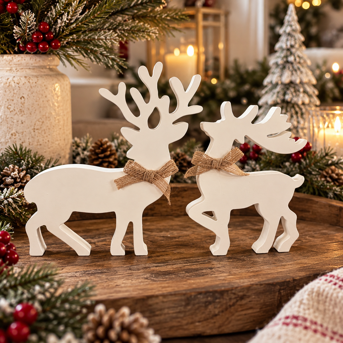 white deer Christmas home decorations
Christmas reindeer decorations for entryway
wooden Christmas deer shelf sitter
rustic white deer holiday decor