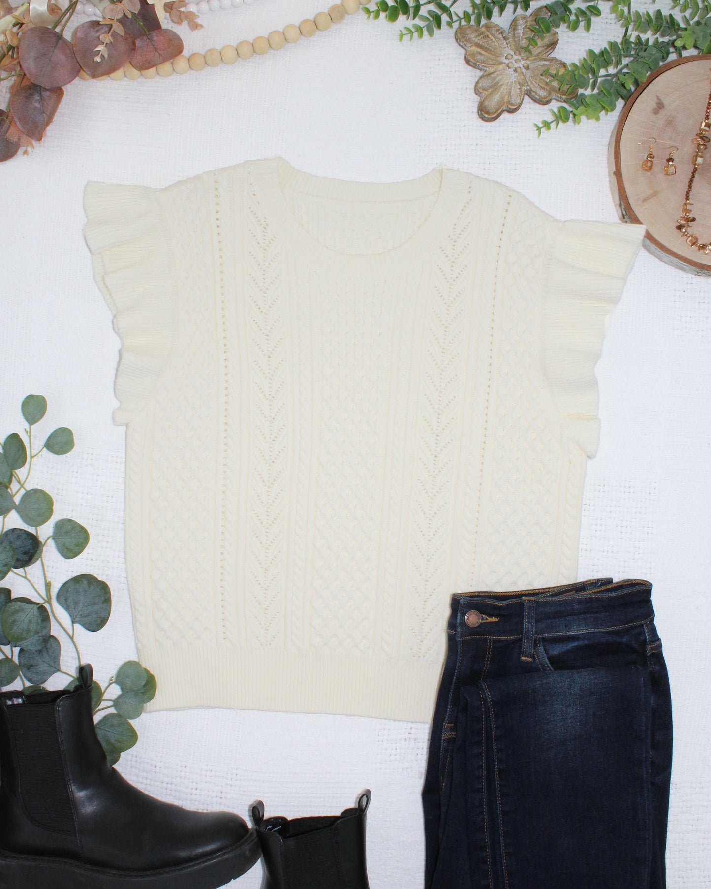IN STOCK Felicity Flutter Sweater Top - Ivory