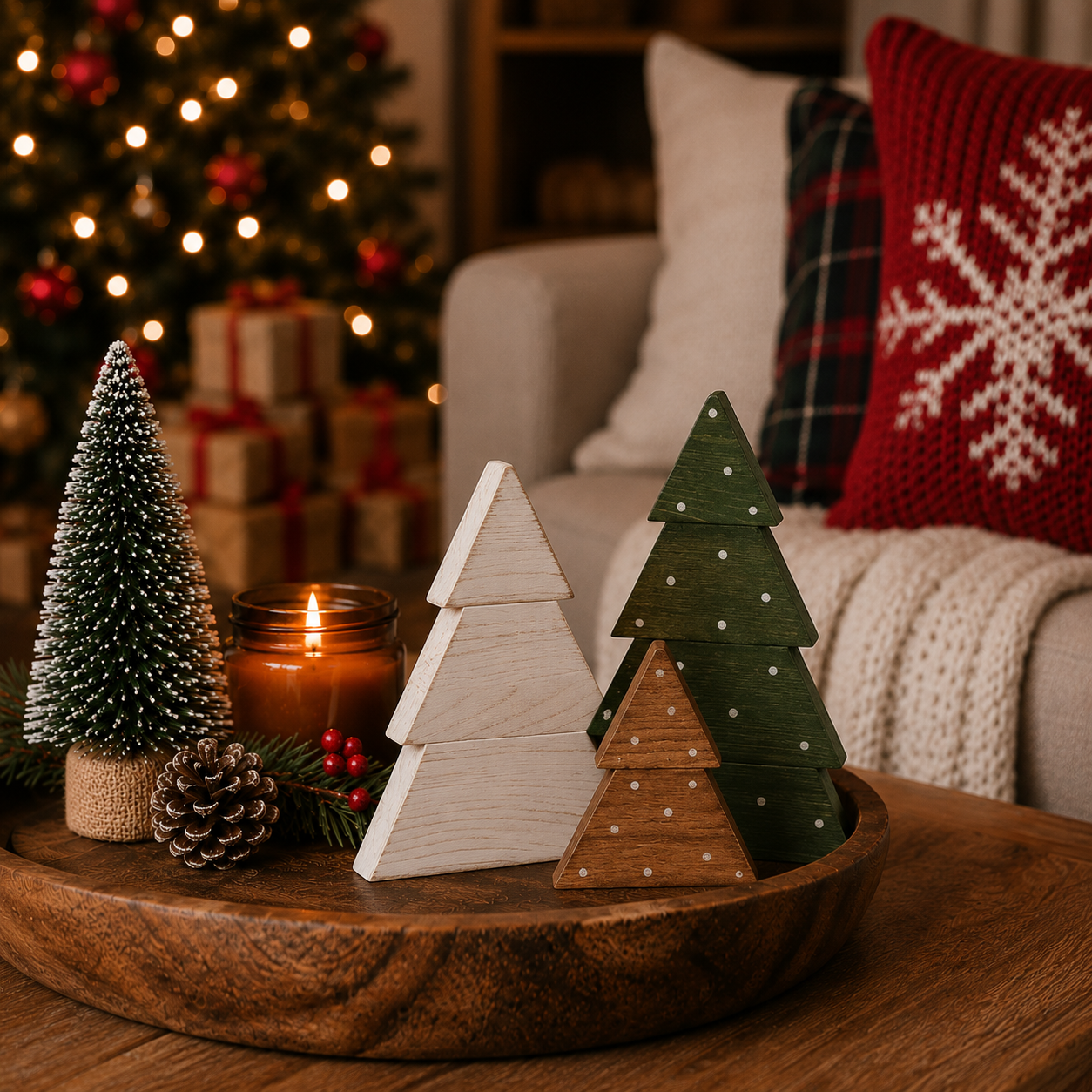 Decorative boxwood Christmas trees for shelves and mantels
Set of three freestanding wooden holiday trees
Small wooden Christmas tree decorations with snowy white dots
Rustic boxwood Christmas tree figurine set
Wooden tabletop trees for Christmas home décor
Hand-painted wooden Christmas tree decorations
Christmas tree figurines made from natural boxwood
Decorative wooden trees in coordinating holiday colors