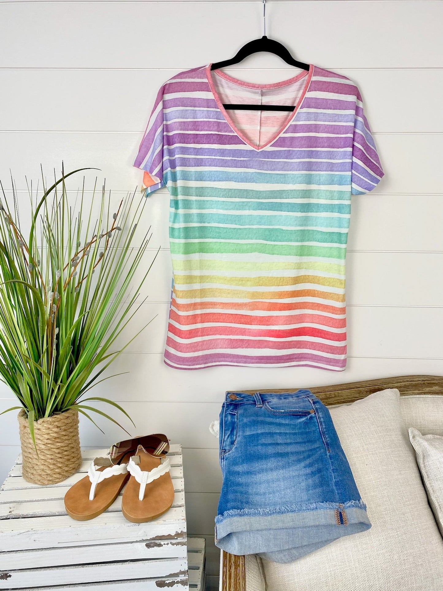 IN STOCK Chloe Cozy Tee - Rainbow Stripes