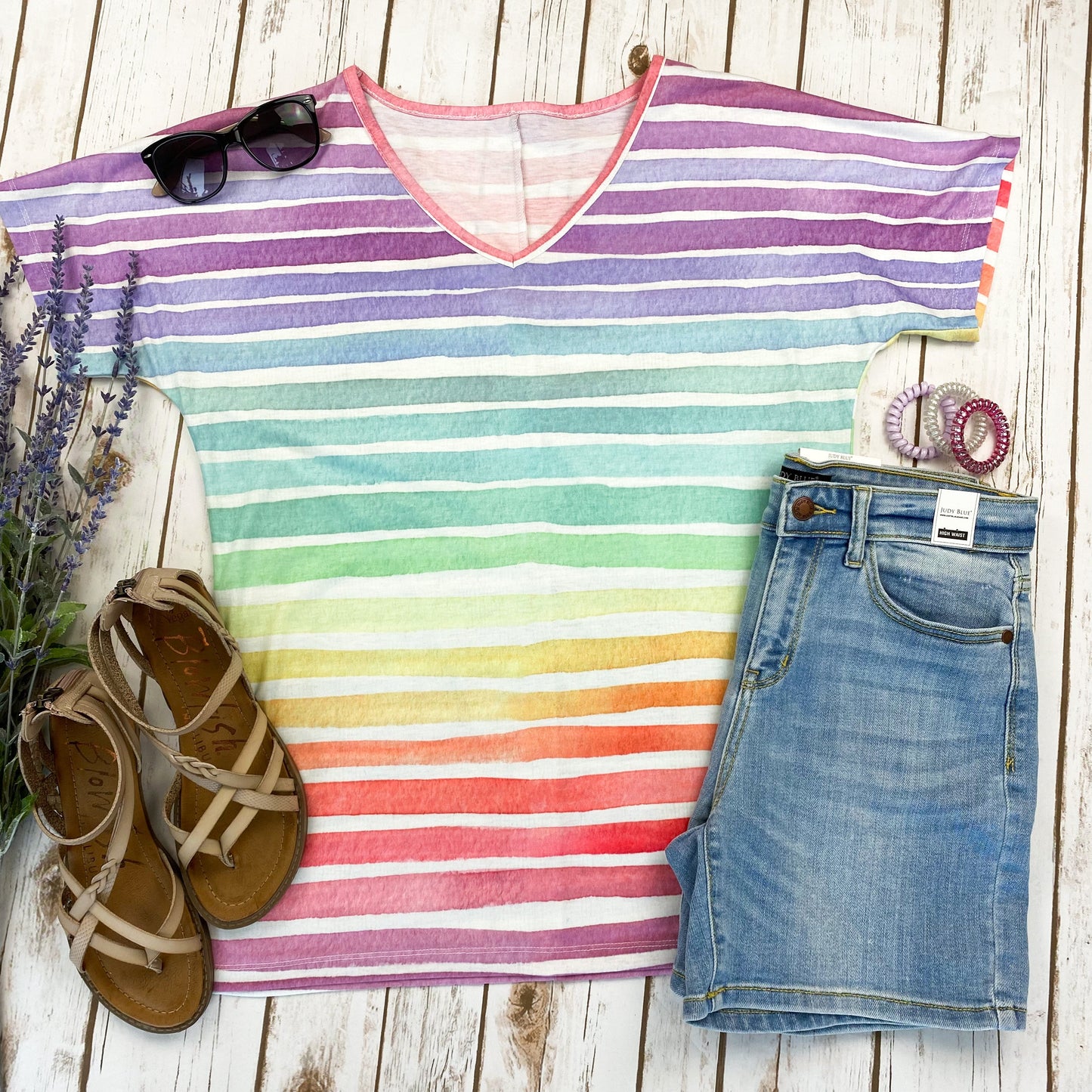 IN STOCK Chloe Cozy Tee - Rainbow Stripes