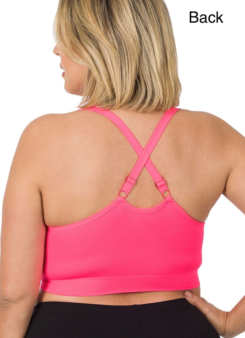 Zenana Cross Back Padded Seamless Bra with Adjustable Straps (Additional Colors Available)