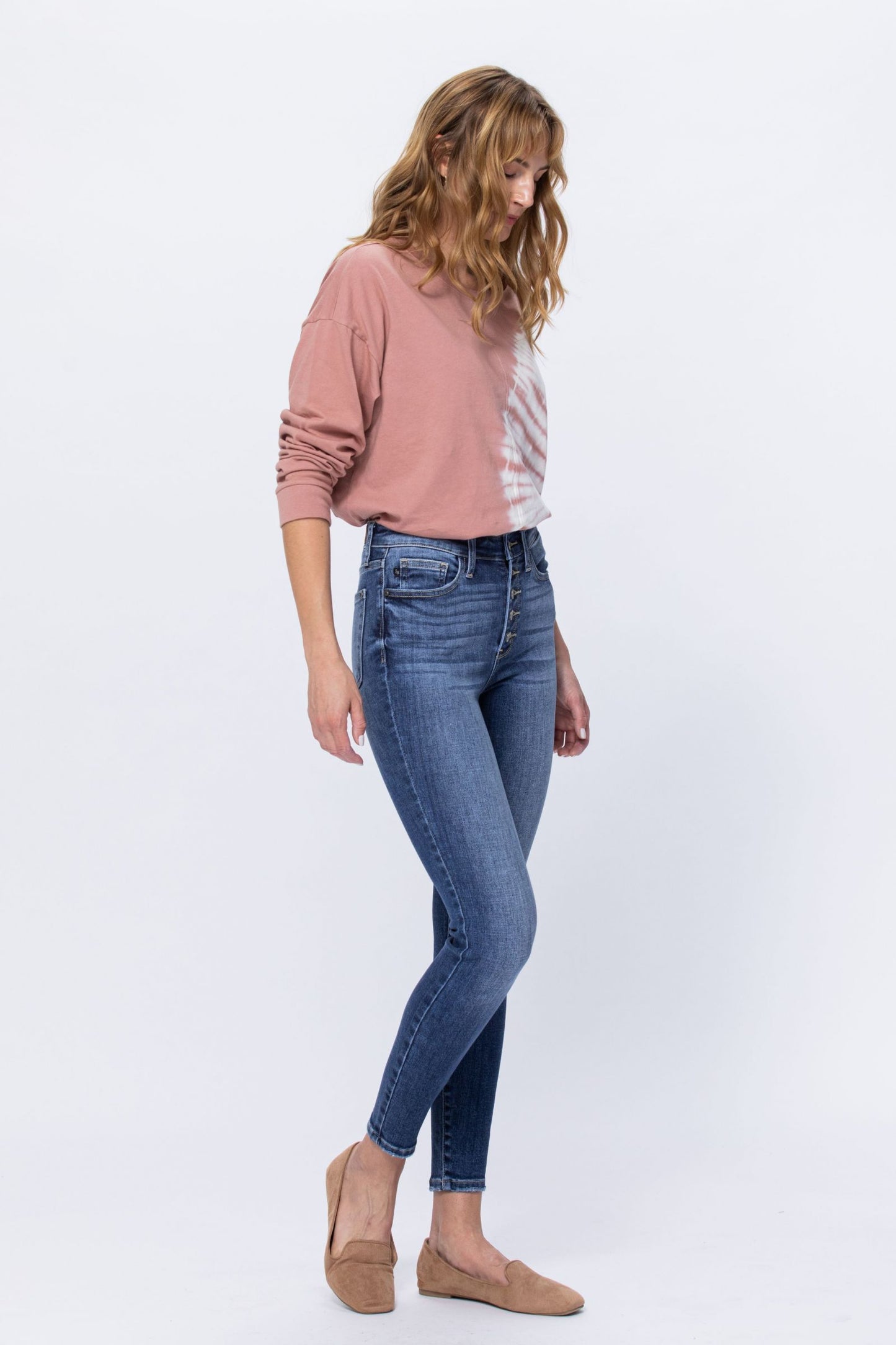 Judy Blue Rose High Rise Button Fly Skinny Jeans