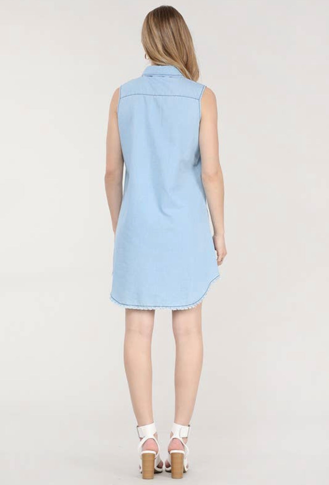 SLEEVELESS BUTTON DOWN SHIRT DRESS (Additional Colors Available)